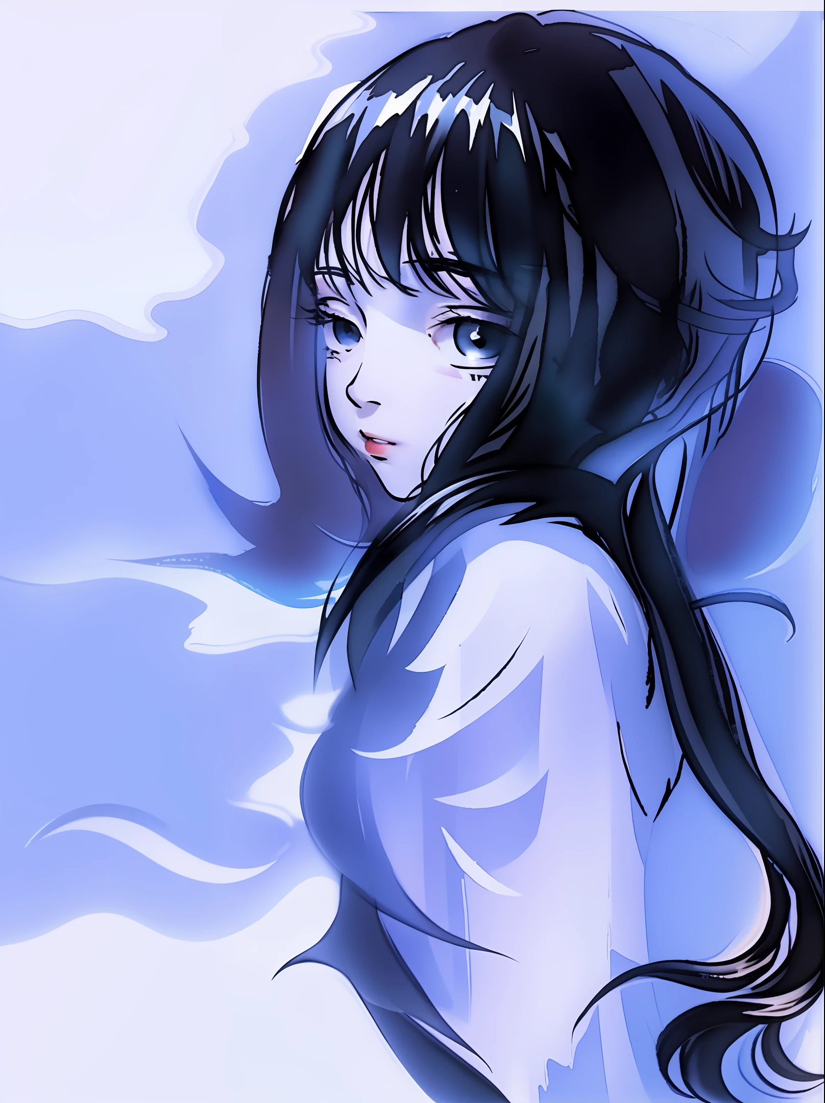 teens girl,water ink,National style,Dorsal face,quadratic element
