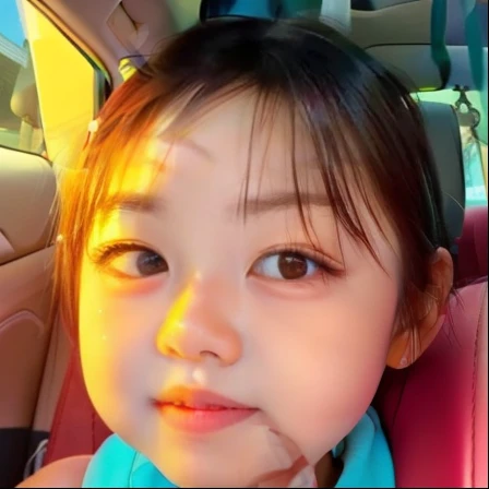 arafed  in a car with a tie on, she has a cute face, wan adorable korean face, she has a cute expressive face, with round cheeks, cute pout, round nose, with cute doting eyes, pouty face, cute round slanted eyes, her face looks like an orchid, young adorable korean face, cute nose, clear cute face