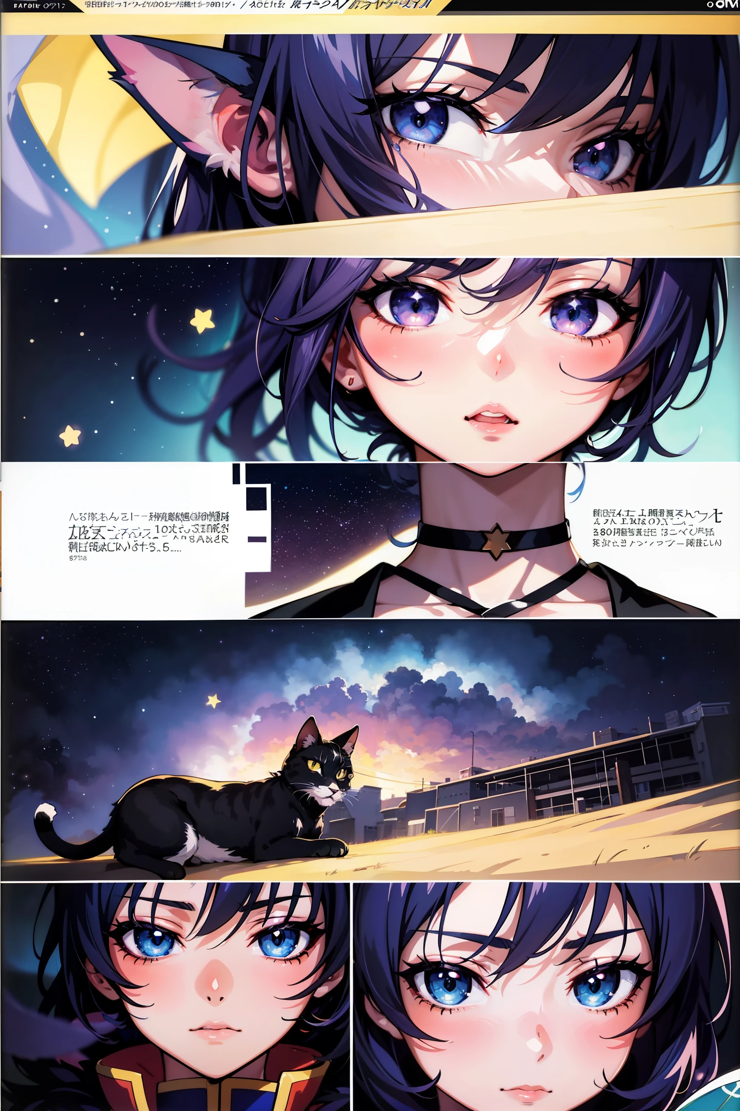 Anime cat with blue eyes and stars in background, anime cat, Cute cat of anime visual, Realistic anime cats, Lovely detailed digital art, Anime art wallpaper 4 K, anime art wallpaper 4k, Very, very beautiful furry art, beautiful anime catgirl, 4 k comic wallpaper, Anime art wallpaper 8 K