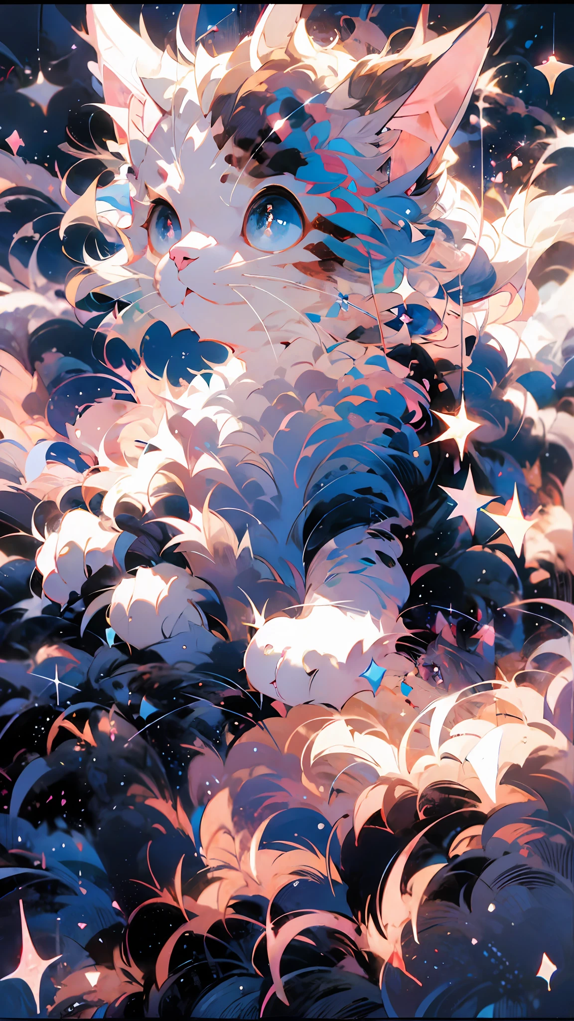 anime cat with blue eyes and stars in the background, anime cat, anime visual of a cute cat, realistic anime cat, cute detailed digital art, anime art wallpaper 4 k, anime art wallpaper 4k, very very beautiful furry art, beautiful anime catgirl, very beautiful anime cat girl, 4 k manga wallpaper, cute anime catgirl, anime art wallpaper 8 k