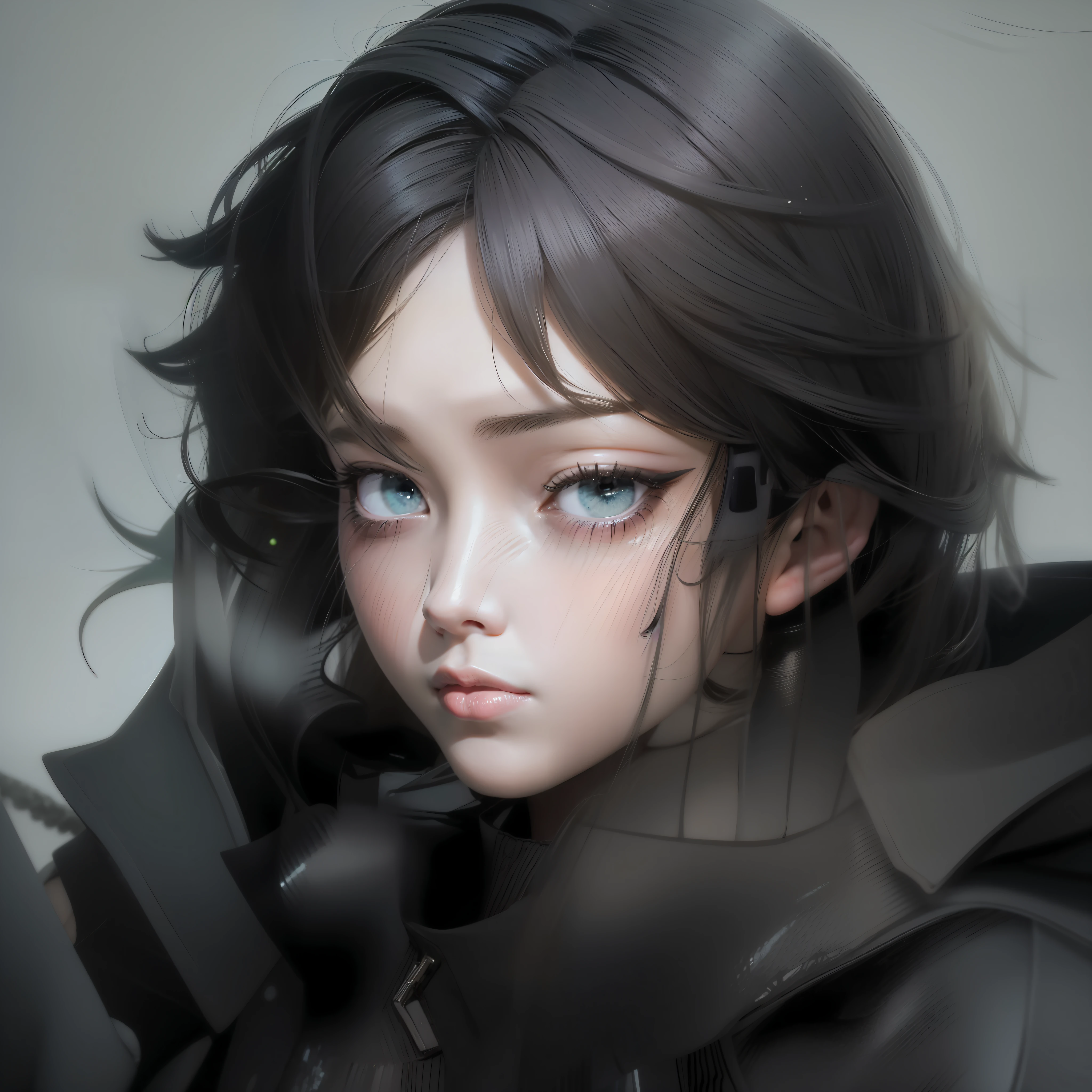 a drawing,A woman's hand is placed on her face, seinen manga portrait, manga style of kentaro miura, kentaro miura manga art style, kentaro miura manga style, Manhwa Style, Floor plan about the《Ishida art manga》, ink manga drawing, shigenori soejima illustration, portrait of eren yeager, pencil and ink manga