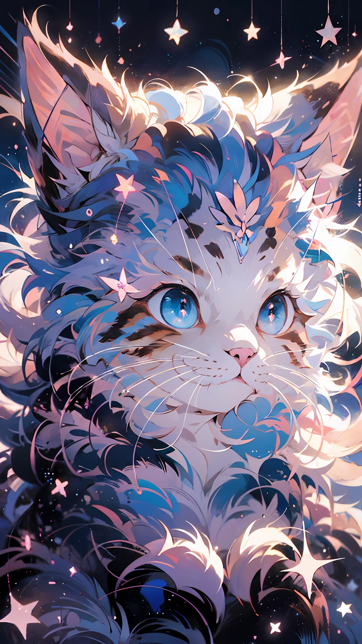 anime cat with blue eyes and stars in the background, anime cat, anime visual of a cute cat, realistic anime cat, cute detailed digital art, anime art wallpaper 4 k, anime art wallpaper 4k, very very beautiful furry art, beautiful anime catgirl, very beautiful anime cat girl, 4 k manga wallpaper, cute anime catgirl, anime art wallpaper 8 k