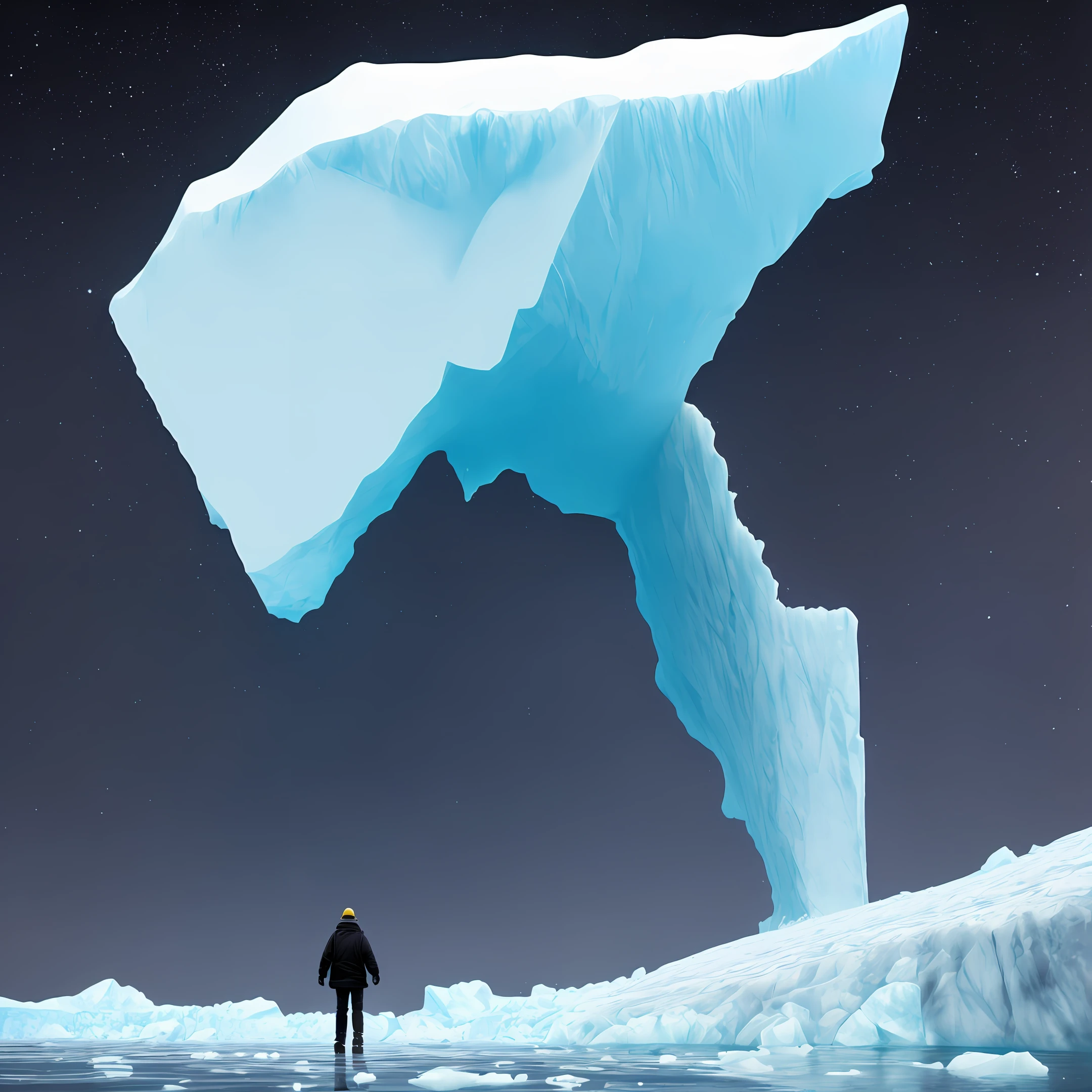 One guy,Under the iceberg,It's dark all around,High red light in hand