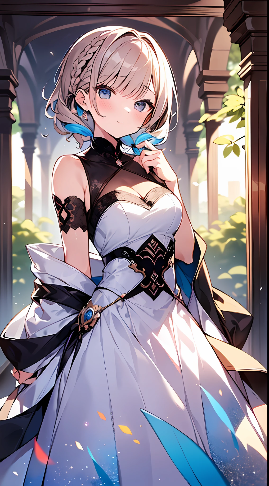 (incredibly absurdres absolutely resolution: 1.5), highest quality, masterpiece, ultra high resolution, 8k, (multiple girls), (gorgeous dresses with many gorgeous and colorful decorations) BREAK shoujo manga style, (loli), soft line drawing, digital enhancement, shojo manga touch, environmental change scenes, shojo manga core, ( Hair length to the shoulders))), (((short braid))), ancient capital of the West, full body visible angle, entangle, beautiful and aesthetic: 1.5, High quality: 1.3