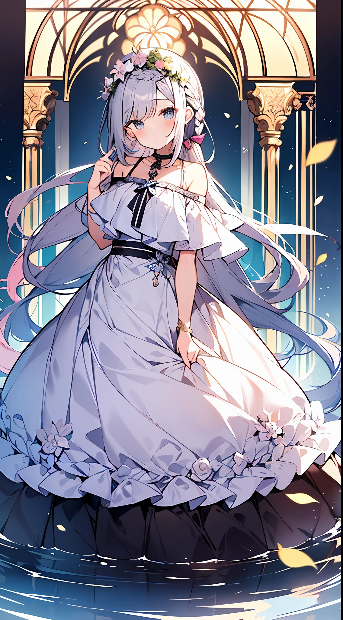 (incredibly absurdres absolutely resolution: 1.5), highest quality, masterpiece, ultra high resolution, 8k, (multiple girls), (gorgeous dresses with many gorgeous and colorful decorations) BREAK shoujo manga style, (loli), soft line drawing, digital enhancement, shojo manga touch, environmental change scenes, shojo manga core, ( Hair length to the shoulders))), (((short braid))), ancient capital of the West, full body visible angle, entangle, beautiful and aesthetic: 1.5, High quality: 1.3