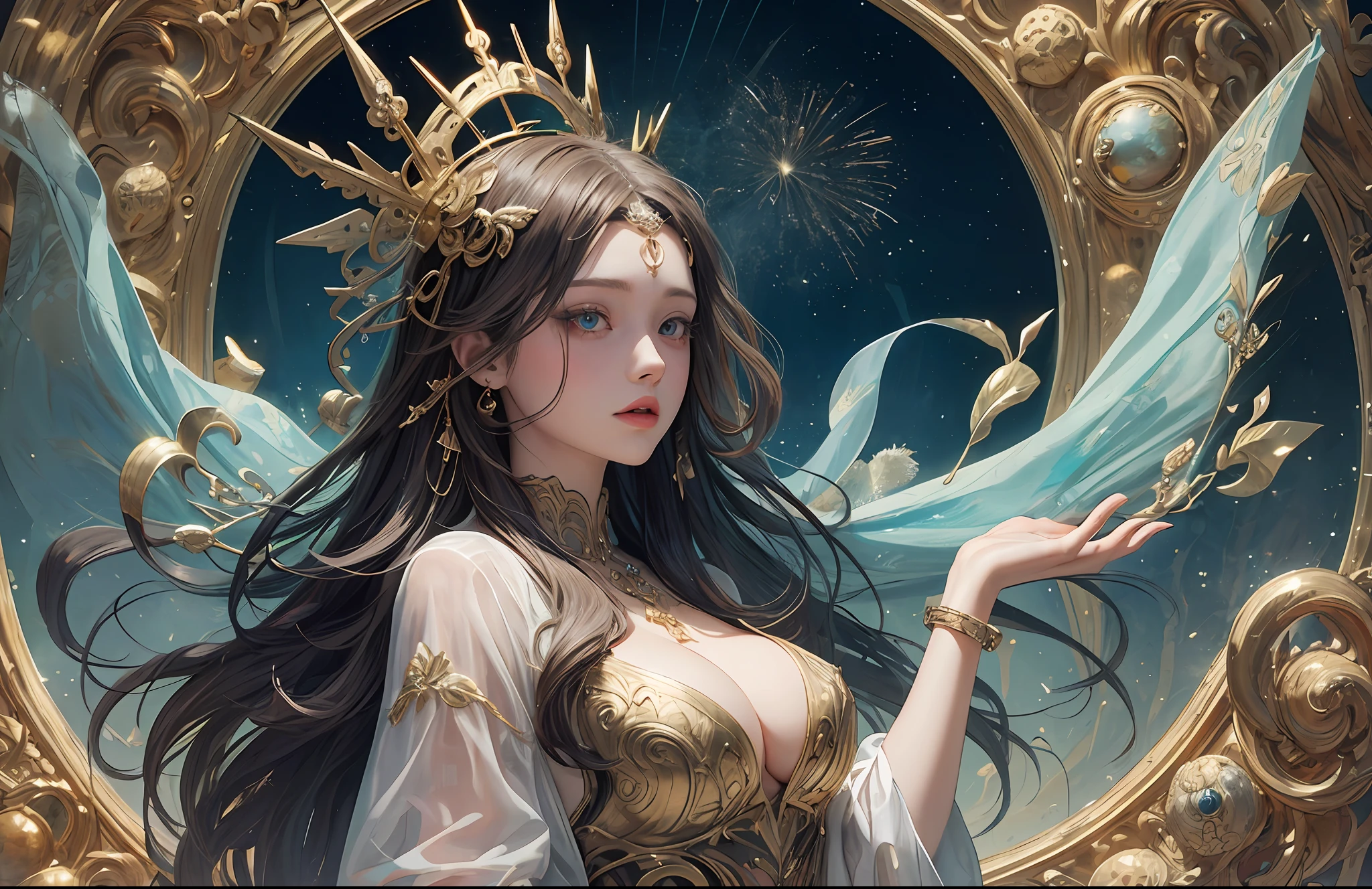 (tmasterpiece,top Quority,best qualtiy,offcial art,Beautiful and aesthetic:1.2),(1龙),Extremely detailed,Colorful,highestdetailed,offcial art,统一 8k 壁纸,ultra - detailed,Beautiful and aesthetic,big breasts beautiful,tmasterpiece,best qualtiy,(zentangle,datura,Tangles,entangled),holy rays,gold foil,Gold leaf art,glitter drawing,PerfectNwsjMajic