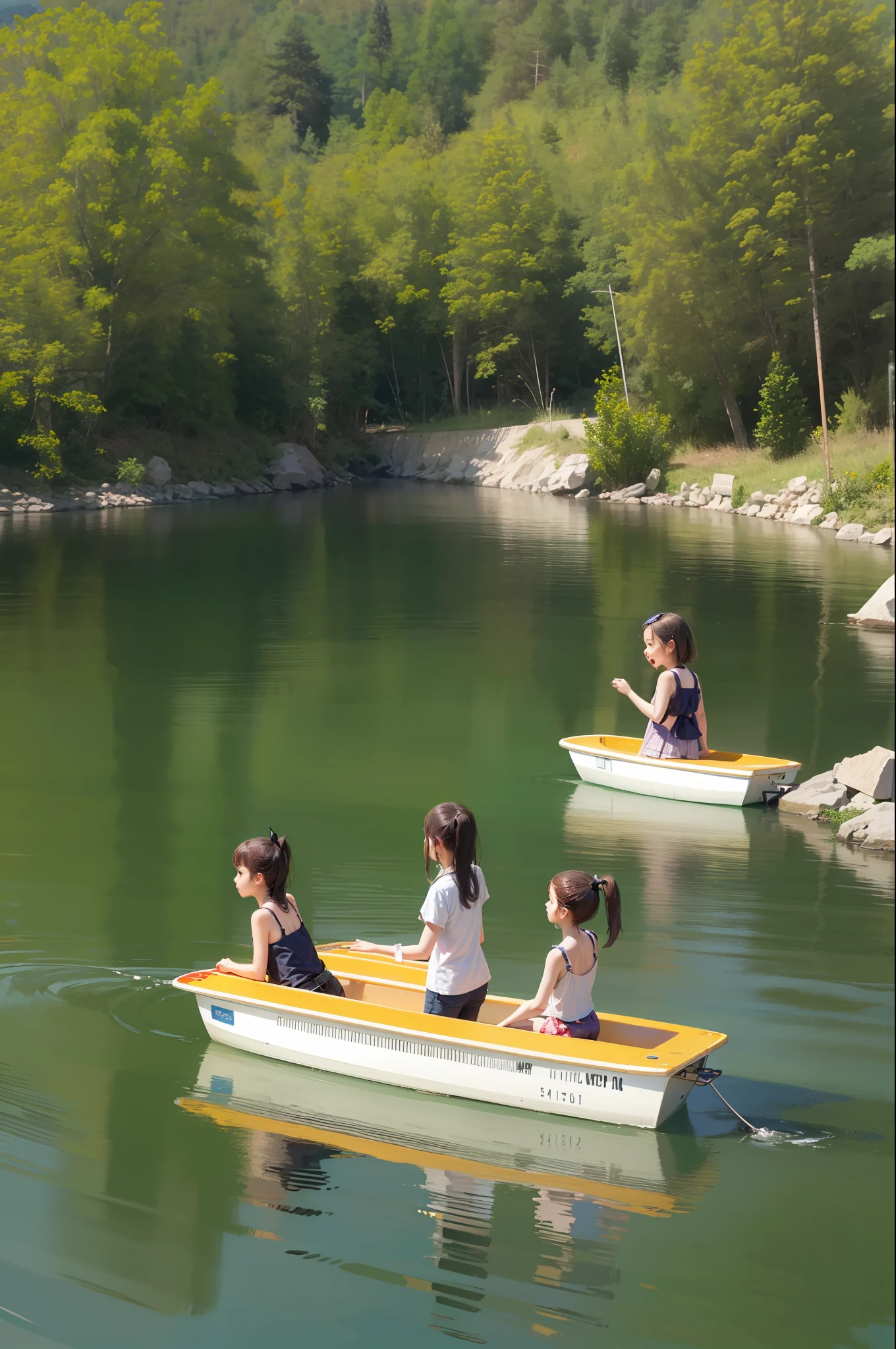 A group of little girls playing in the river