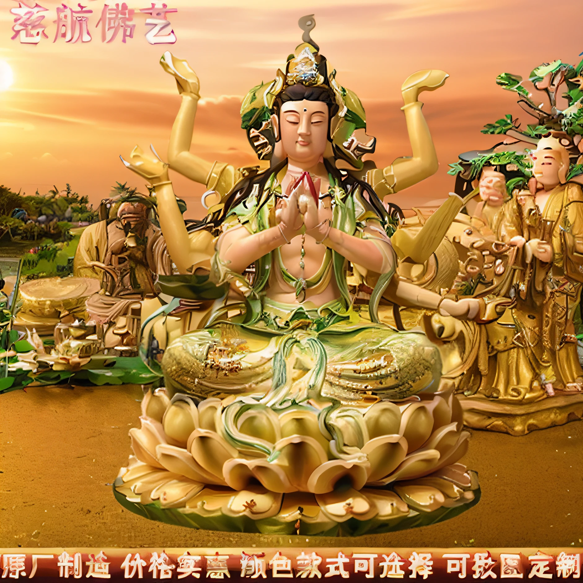 There is a statue of a woman sitting on a lotus flower, guanyin of the southern seas, Guanyin, contented female bodhisattva, nezha, resin statue, religious sculpture, attractive male deity, 中 国 鬼 节, Chiba Yuda