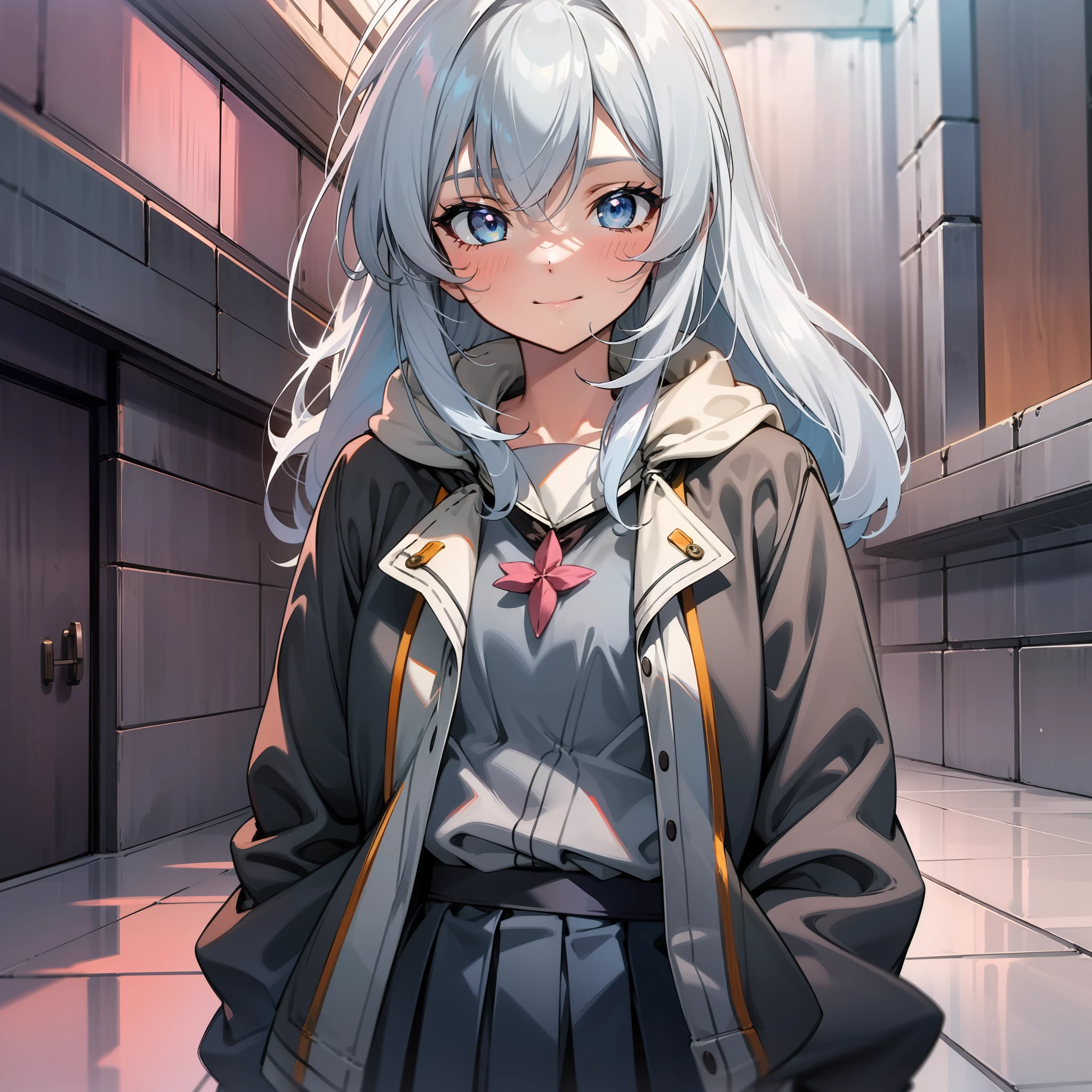 cabelos preto e longos,Silver pupils,teens girl,style of anime