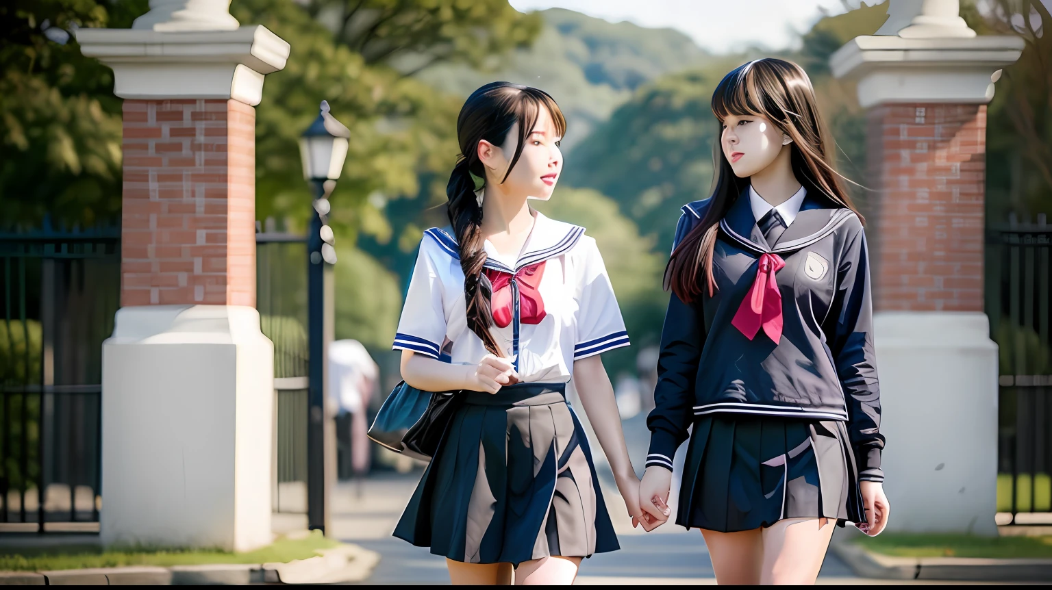 brunette color hair,bookbag,eye glass,a sailor suit,城市,the street,stocklings,prette --auto