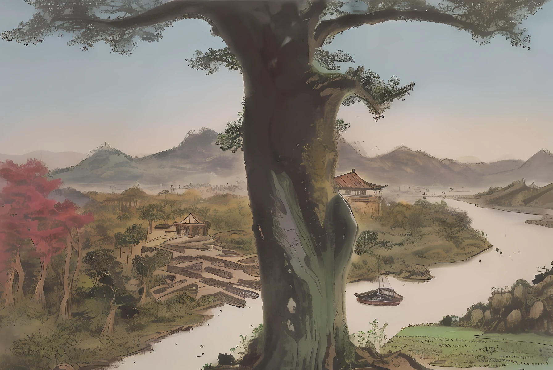 This is a pillar-shaped three-layer cultivation world,The first layer is the core of this world,It is surrounded by a bizarre shaped tree,There are palaces, pavilions, rivers and islands,The river is a colorful island and there are also many buildings。