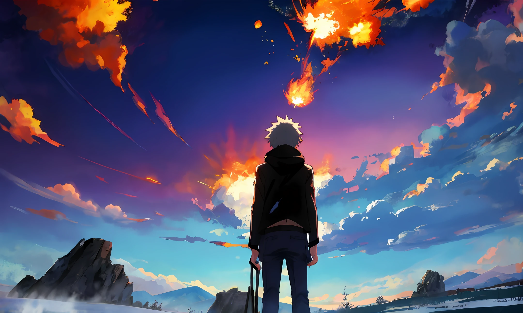 (best-quality:0.8),
(best-quality:0.8), perfect anime illustration, beautiful landscape flaming meteor destruction, shattered