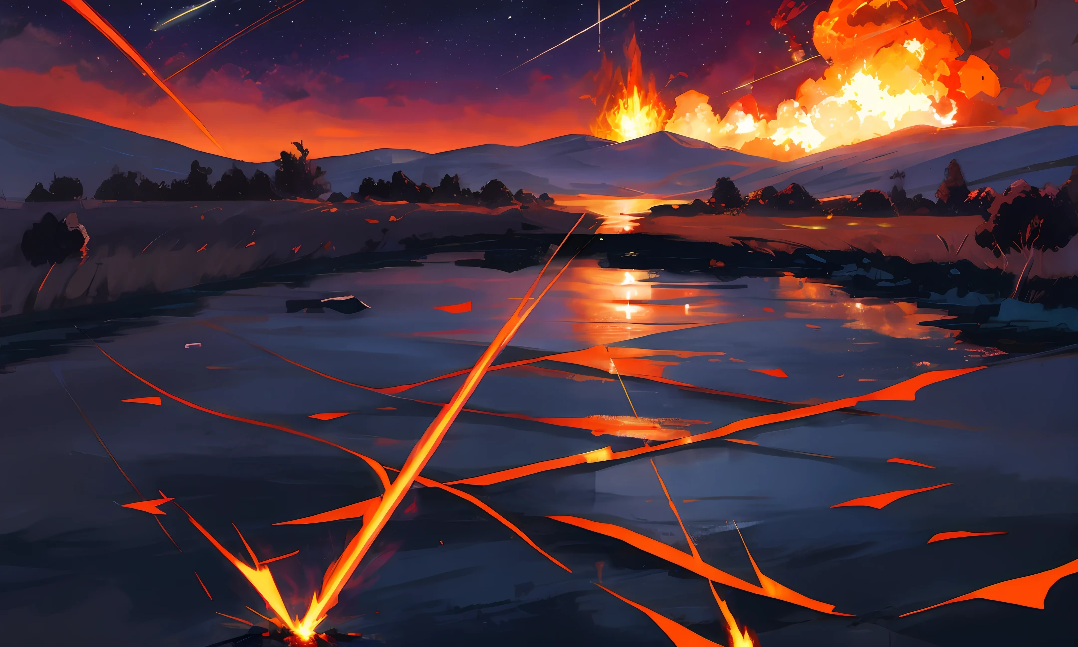 (best-quality:0.8),
(best-quality:0.8), perfect anime illustration, beautiful landscape flaming meteor destruction, shattered