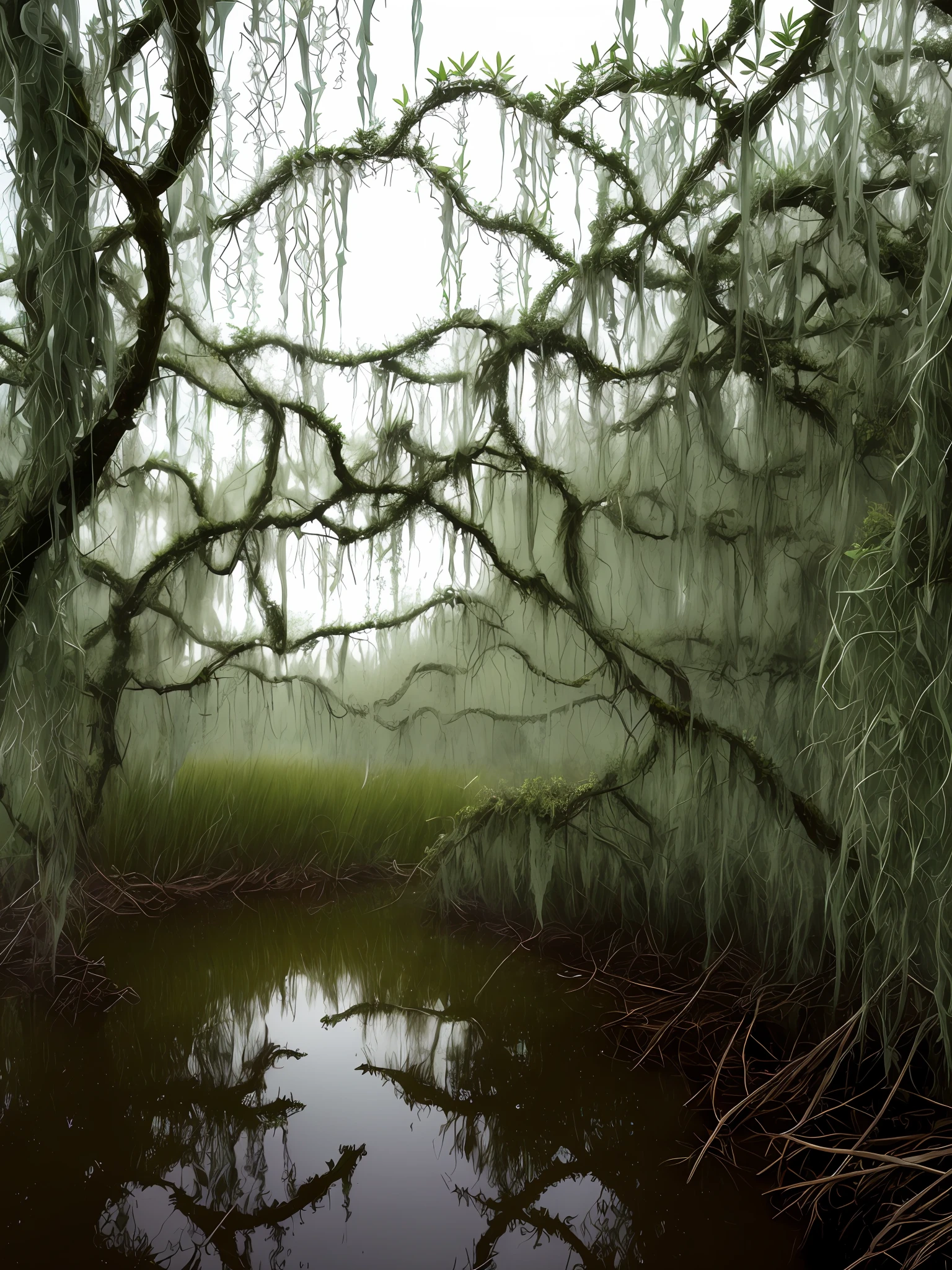 Inside a swamp，Countless girls dressed in white were pierced by thorny vines
