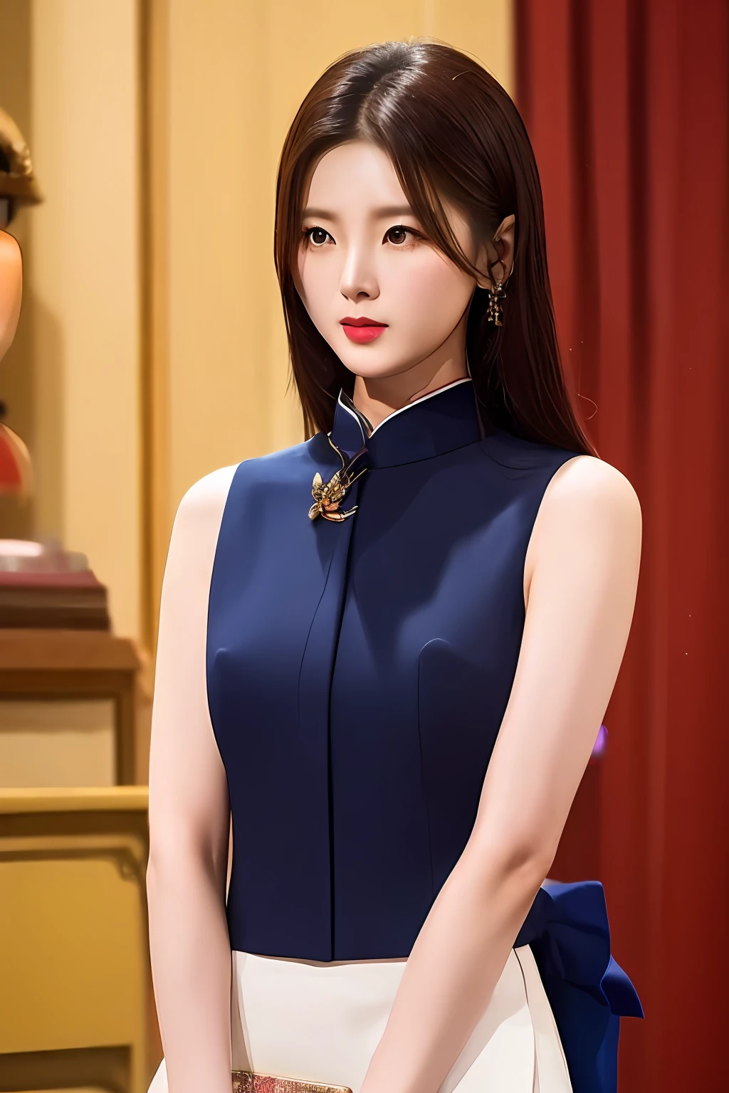 Ning Yao's appearance is very beautiful, but her whole body exudes a melancholic aura that overshadows her makeup, making her look a bit cold and aloof