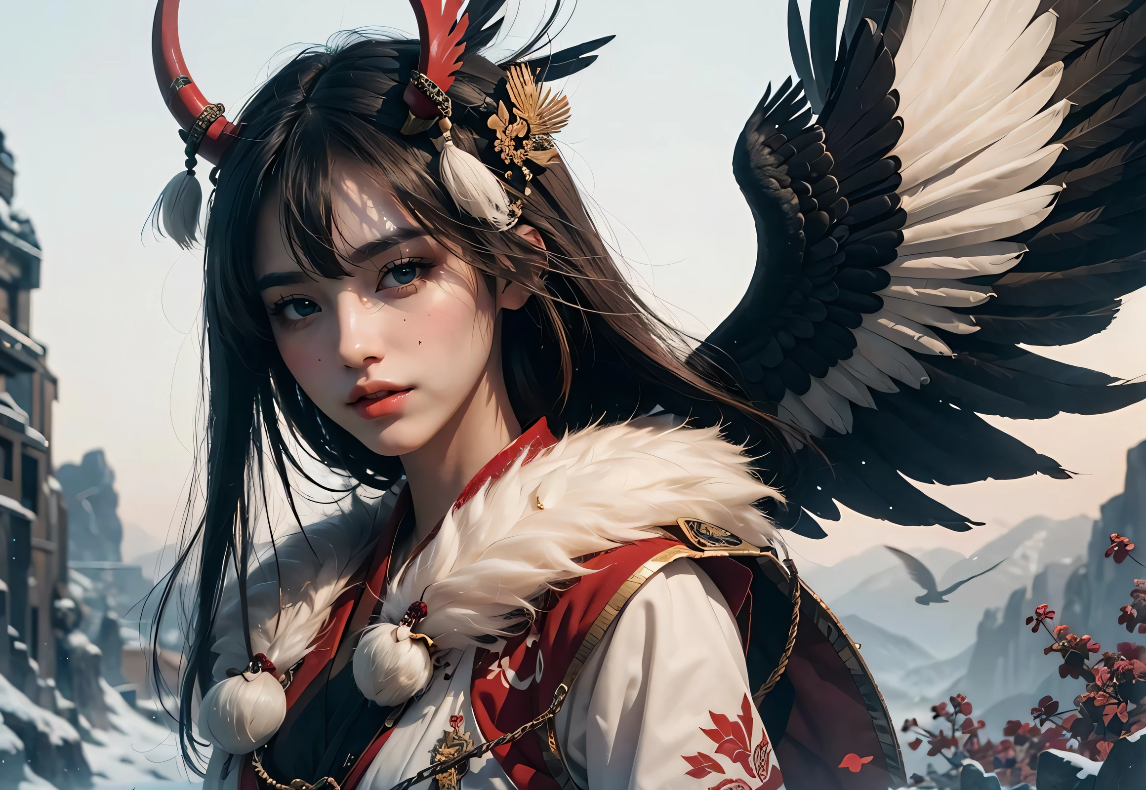 official art, unity 8k wallpaper, (high detail), beautiful and aesthetic, masterpiece, best quality,realistic,
Tengu mage, Tengu feathered fan, wind spell, tengu familiar, tengu mountain, shinto magic,
Delicate Illumination, Soft Highlights, Understated Depth,