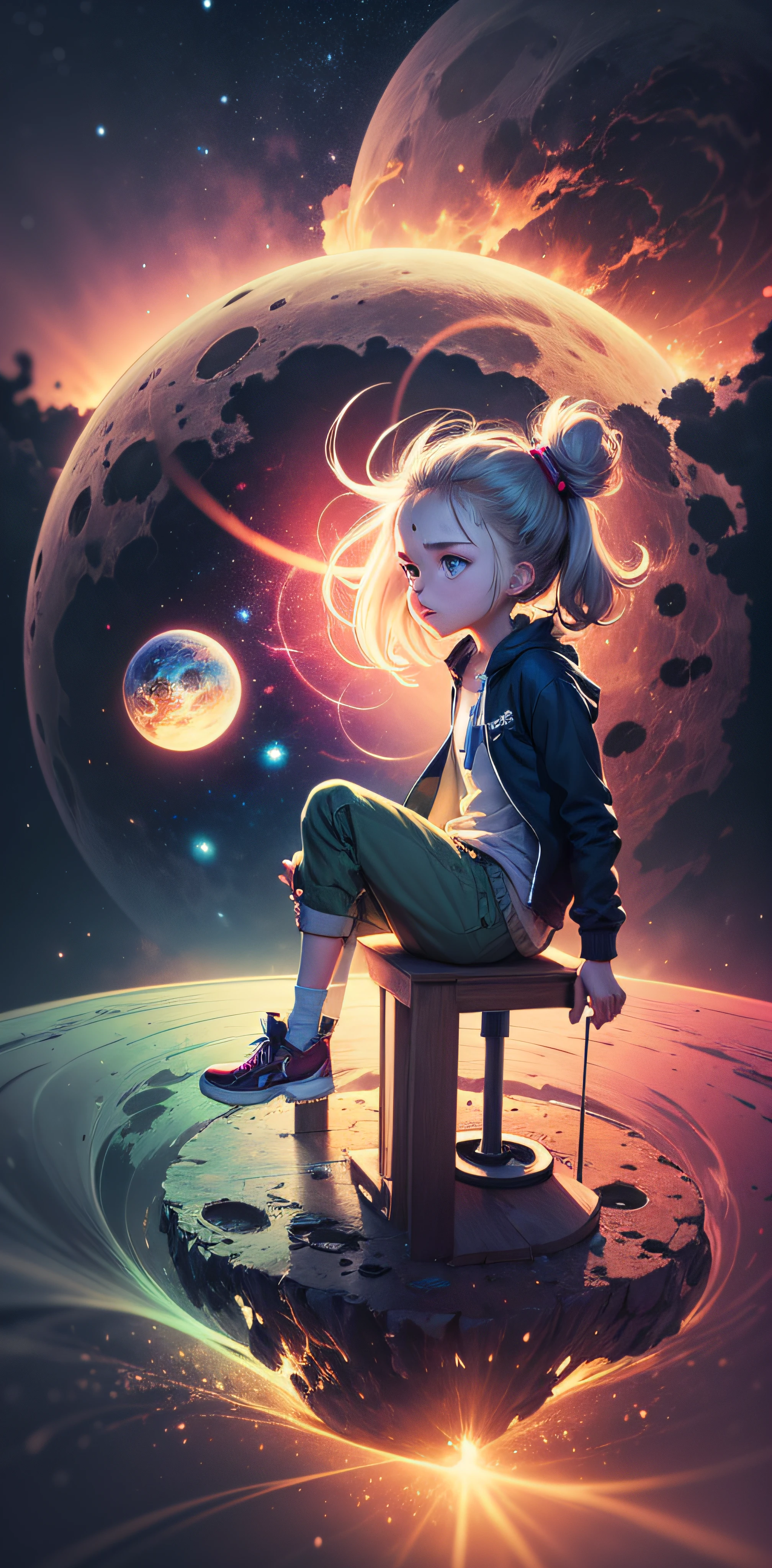 Anime -rick e morty, illustration of Rick sitting on the moon looking at a planet, Nenhum estilo de Cyril Rolando, inspirado em Cyril Rolando, Anime Art Wallpaper 8K, Cyril Rolando e Goro Fujita, Anime Art Wallpaper 4K, Anime Art Wallpaper 4K, 4k anime wallpapers, 4k anime wallpapers, papel de parede anime 4k