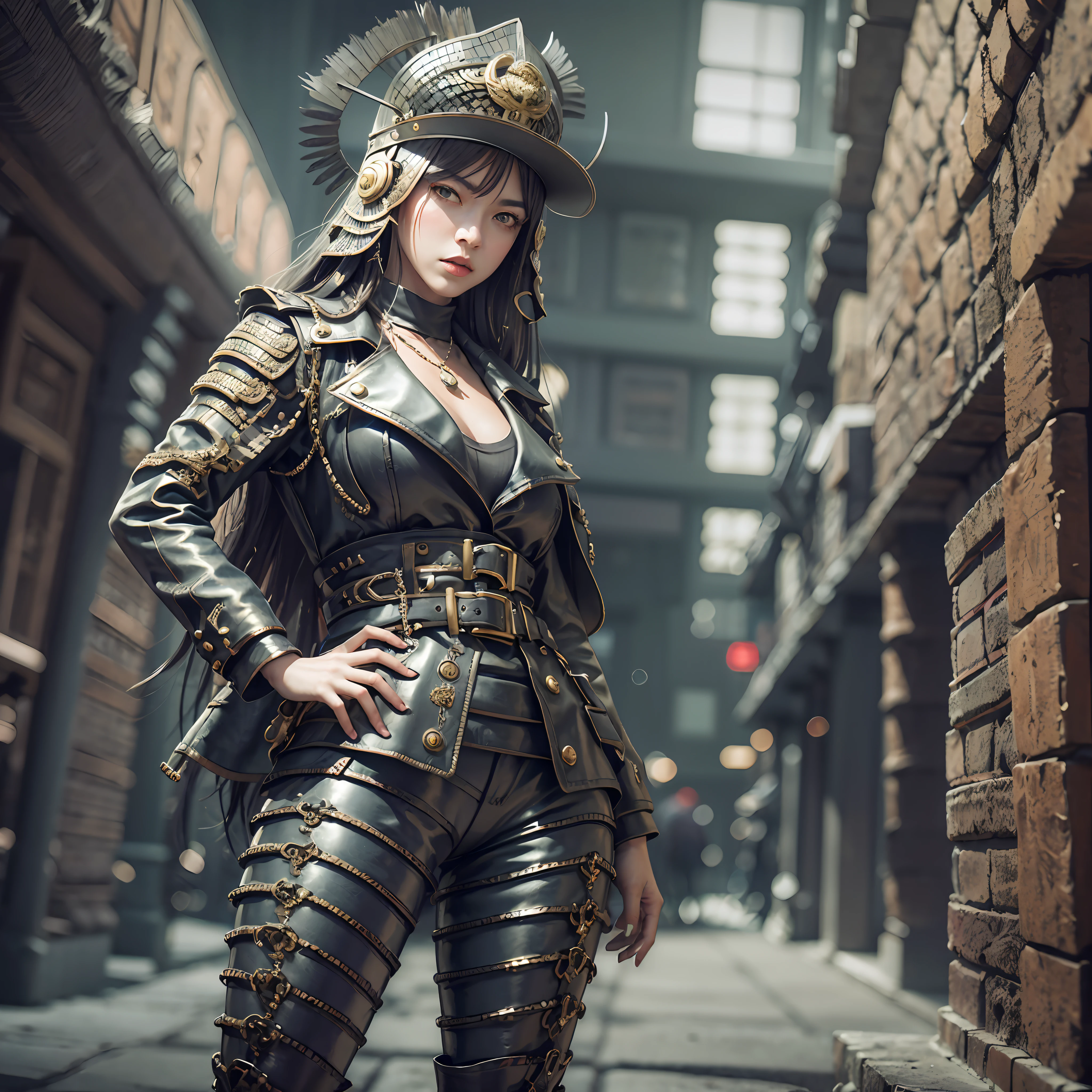 (in 8K、Raw photography、beste-Qualit、tmasterpiece:1.2)、(molesting、a photorealistic:1.37)、(aegyo sal:1)、cute little、Professional Writing、photon maping、Physically Based Rendering、bob cuts、Gray eye、Night、steampunc、Clear background、fullllbody、A sexy --auto