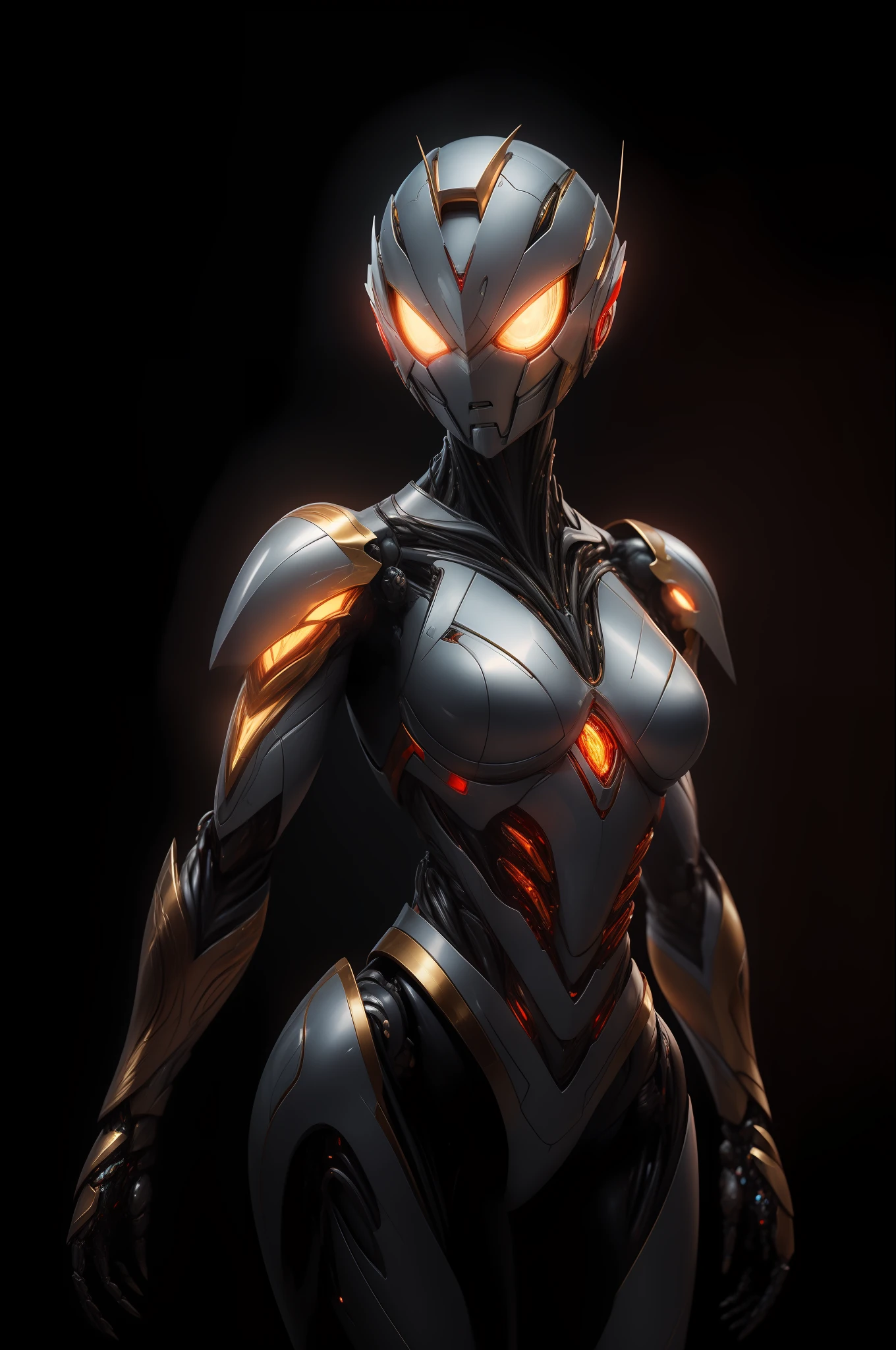 masterpiece, best quality, highres,realistic,upper body,
1girl,Ultraman,MechUltraman, golden,transparent,(stance:1.1),biomechanical,
city, dramatic lighting,