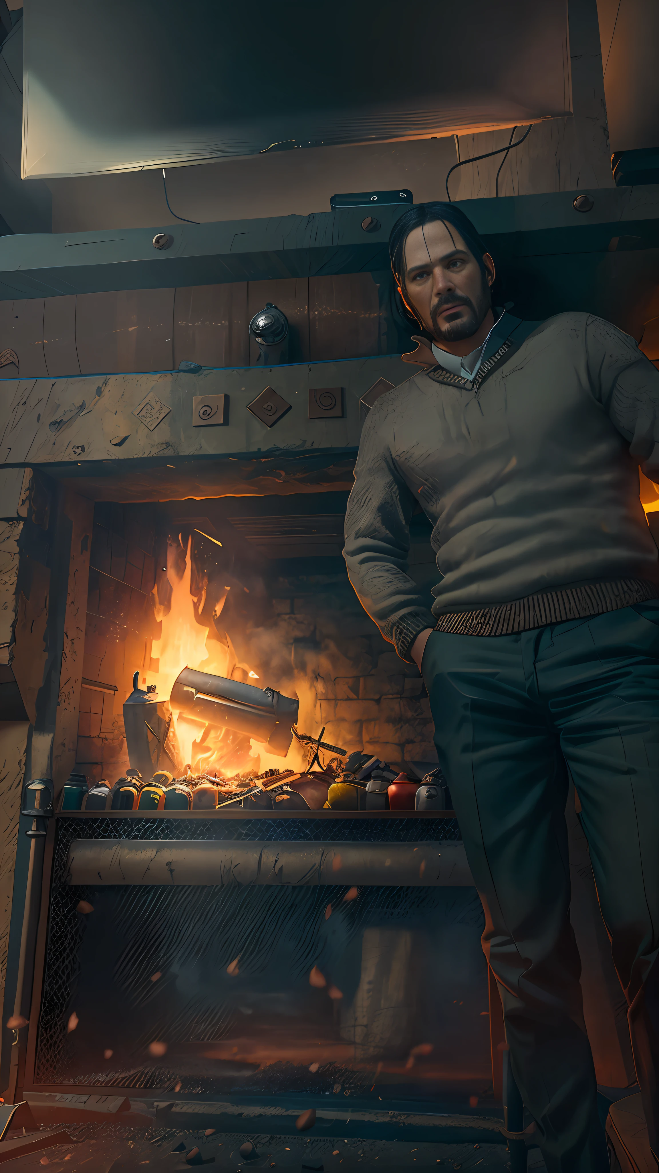8k, foto RAW, mejor calidad, obra maestra: 1.2), ultra detallado, arte oficial, fotorrealista: 1.37, foto de la parte superior del cuerpo, John Wick, movie grain, action pose