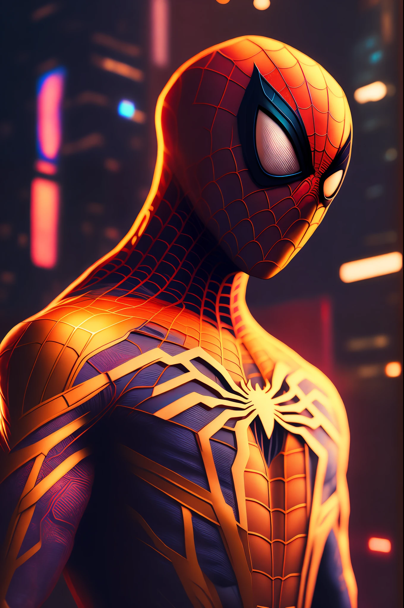 Spider-Man, Cyberpunk, Golden 8k.