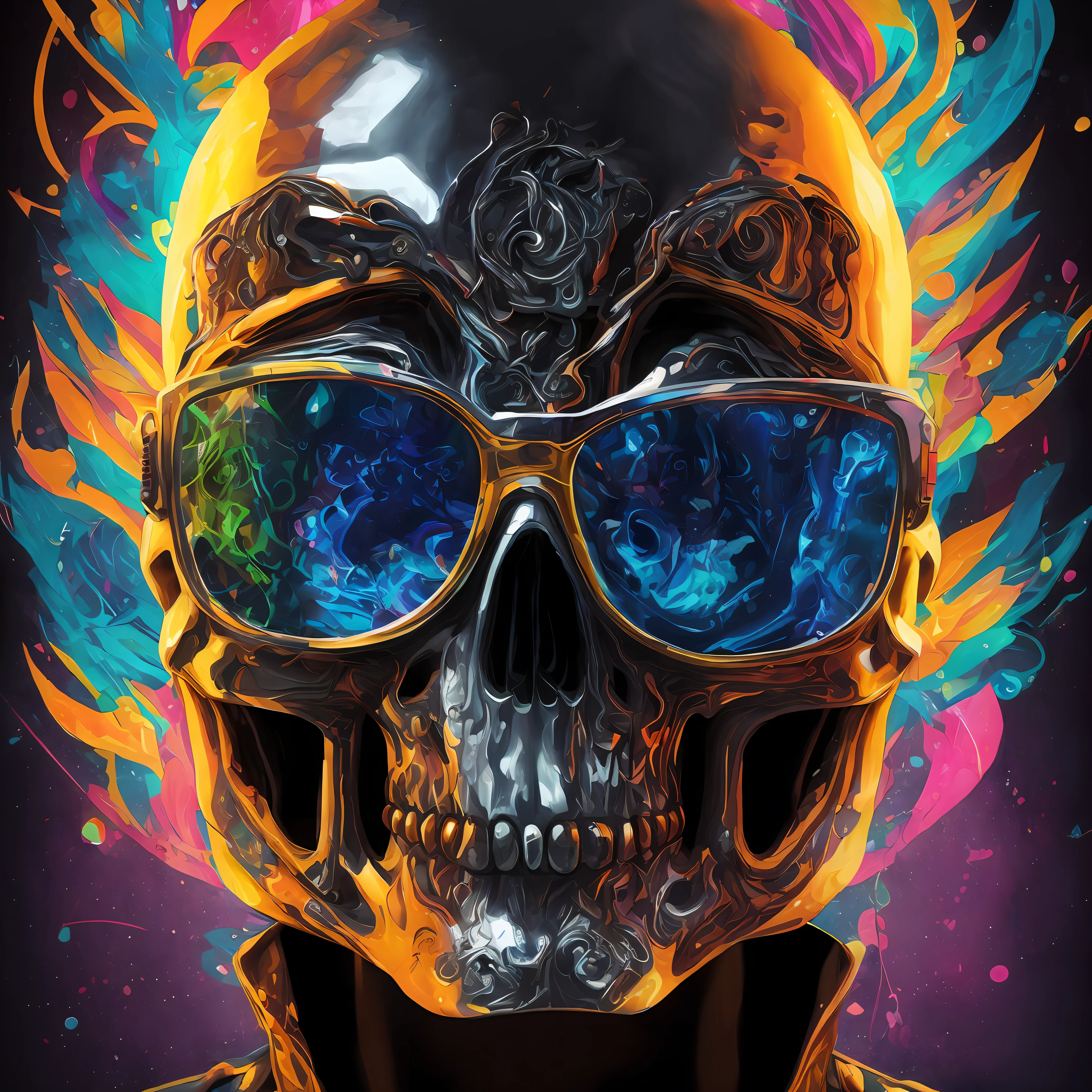 extremamente detalhado CG unidade 8k papel de parede), skull cyberpunk , wearing glasses wise, surreal, ???, detalhado, intrincado, elegante, delgado, altamente detalhado, Pintura digital, art-station, arte conceitual, liso, foco nítido, illustration, drops of deep water paint ((terno preto social)) --auto