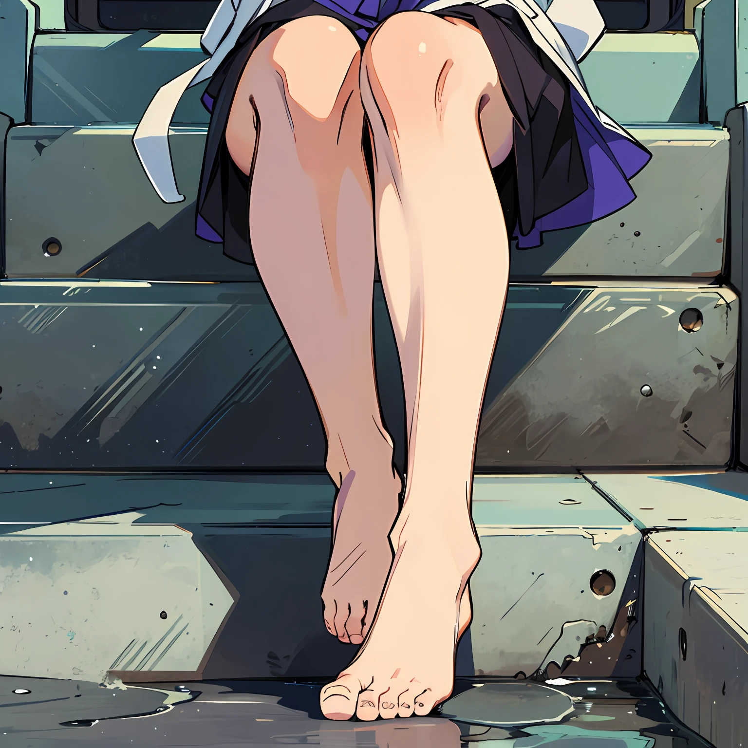 Only the lower body is exposed，Bare legged，Jirou legs，Close-up of feet，without wearing shoes，Face the camera with your toes