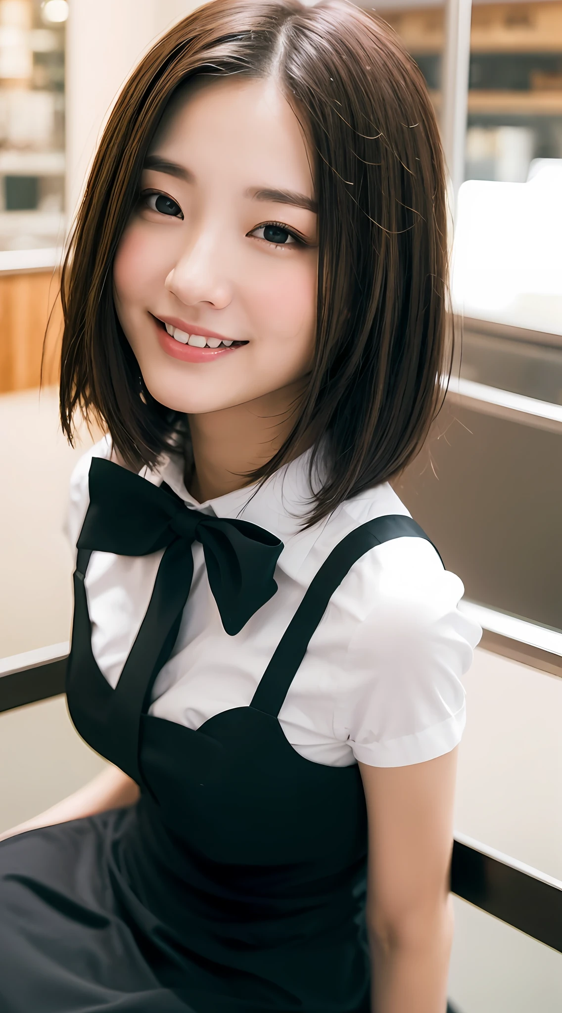 NSFW, (8k, best quality, masterpiece:1.2), (realistic, photo-realistic:1.37), ultra-detailed, 1 girl, cute, solo, beautiful detailed sky, detailed cafe, night, sitting, dating, (nose blush), (smile:1.15), (closed mouth) small breasts, beautiful detailed eyes, (collared shirt:1.1), night, wet, business attire, rain, white lace, (short hair:1.2), floating hair NovaFrogStyle,