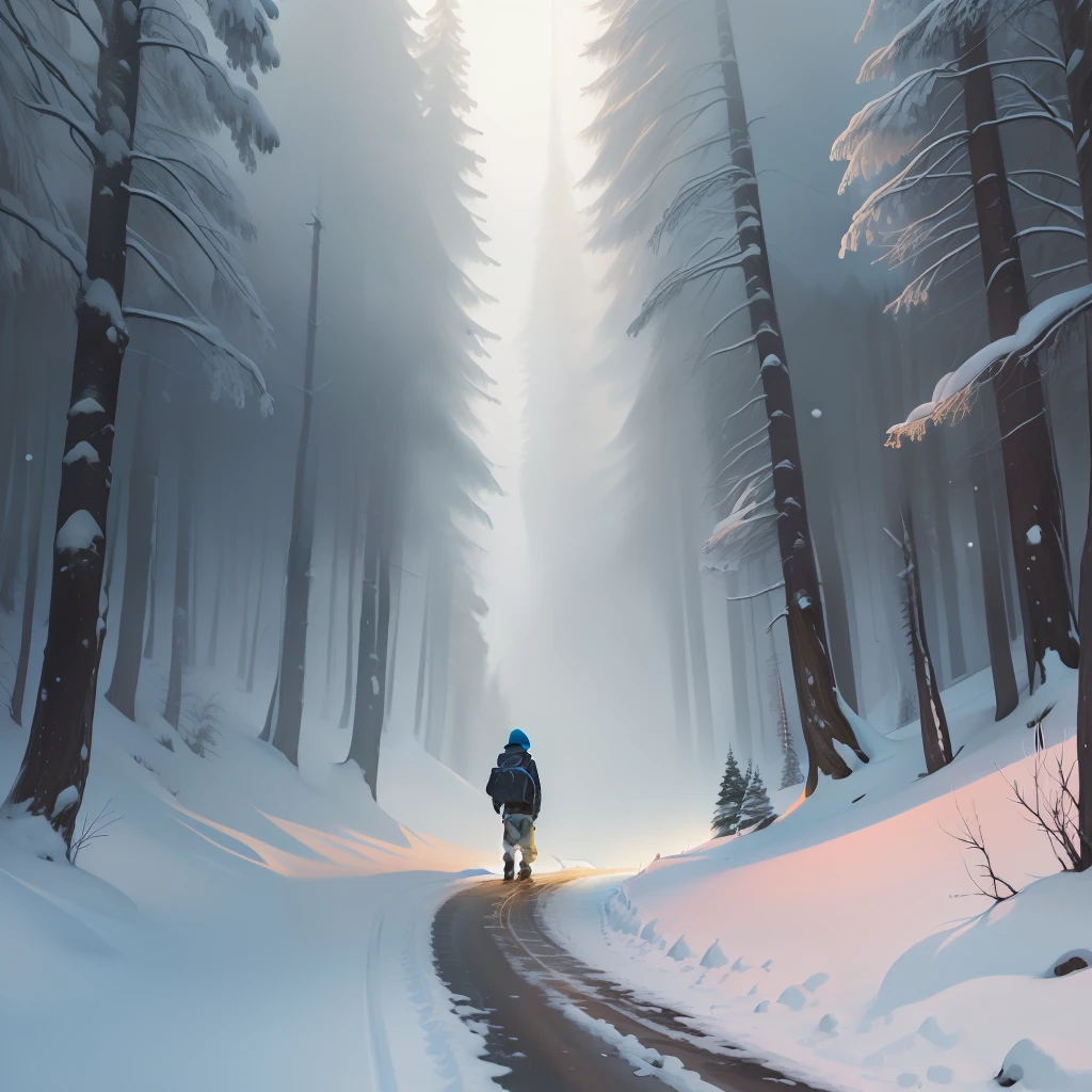 younge boy,In the dark,Snowy mountains down the side of the road,There was a van