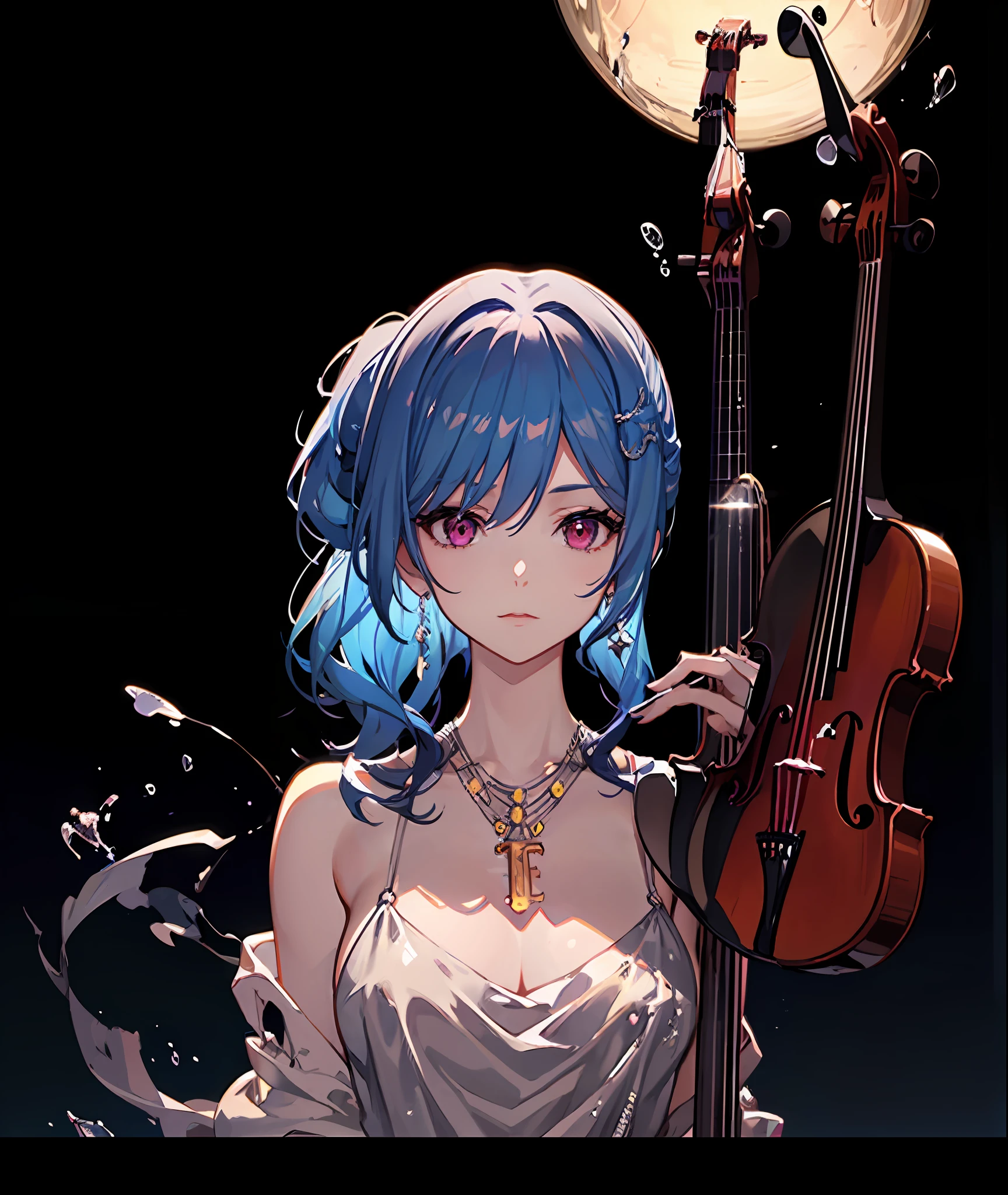 Close-up of a man holding a violin and bow, (fantasy violin), Ayaka Genshin impact, Detailed key anime art, Official artwork, tsuaii, A scene from the《azur lane》videogame, high detailed official artwork, Rem Rezero, fantasy violin, offcial art, nightcore, Splash art anime Loli, White-haired god