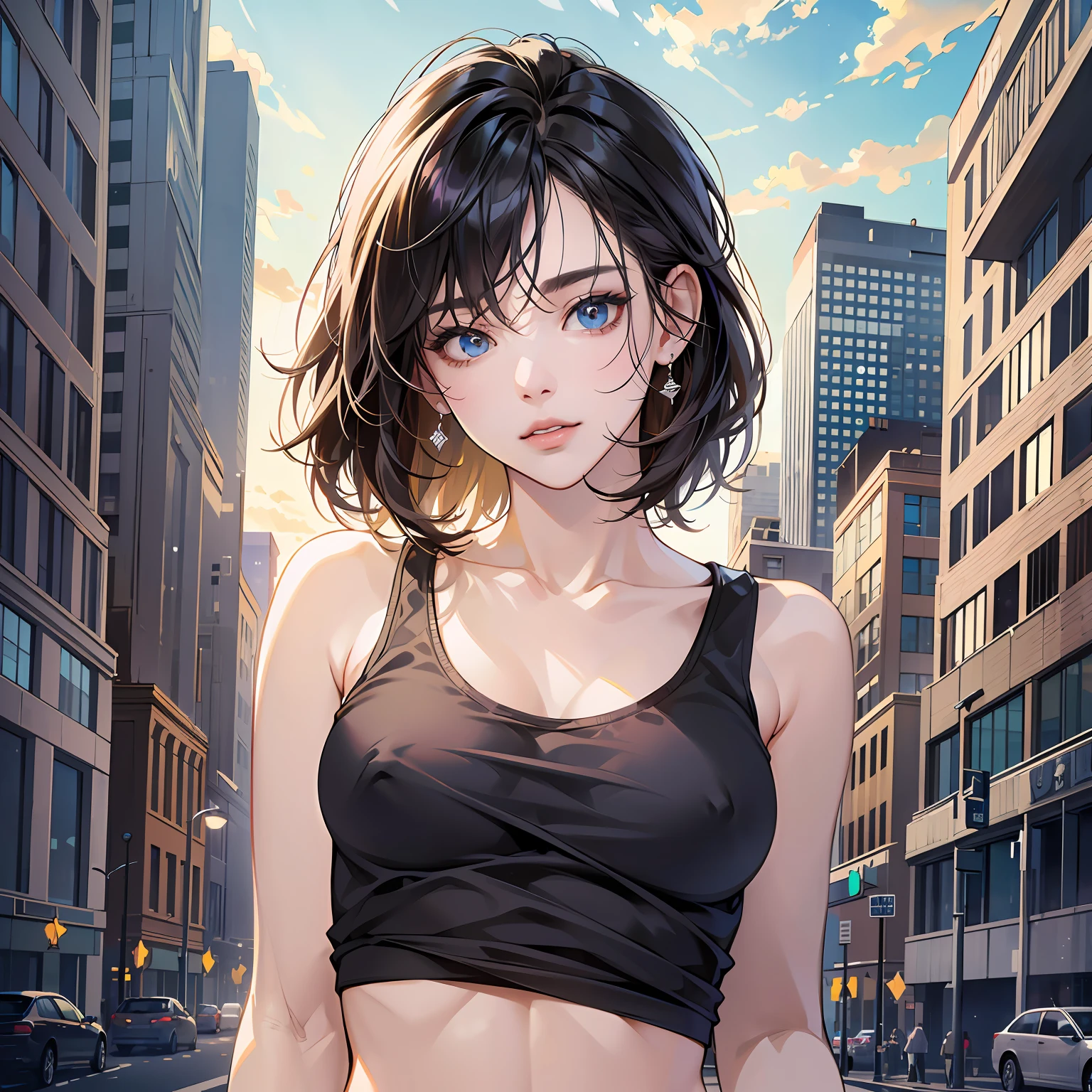 (Masterpiece:1.3), (8K, Photorealistic, RAW photo, Best quality: 1.4), (1girll), Beautiful face, (Realistic face), (Black hair, Short hair:1.3), Nice hairstyle，photorealistic eye，Nice detail eyes，absurd res，enticing，超高分辨率，Ultra photo realsisim，The is very detailed，the golden ratio，(shiny skins, perspired:1.4),(smallunderboob:1.6, White polo shirt, Yoga pants for, High-rise design)，(Thigh thick:1.0)，Full body like。 --auto