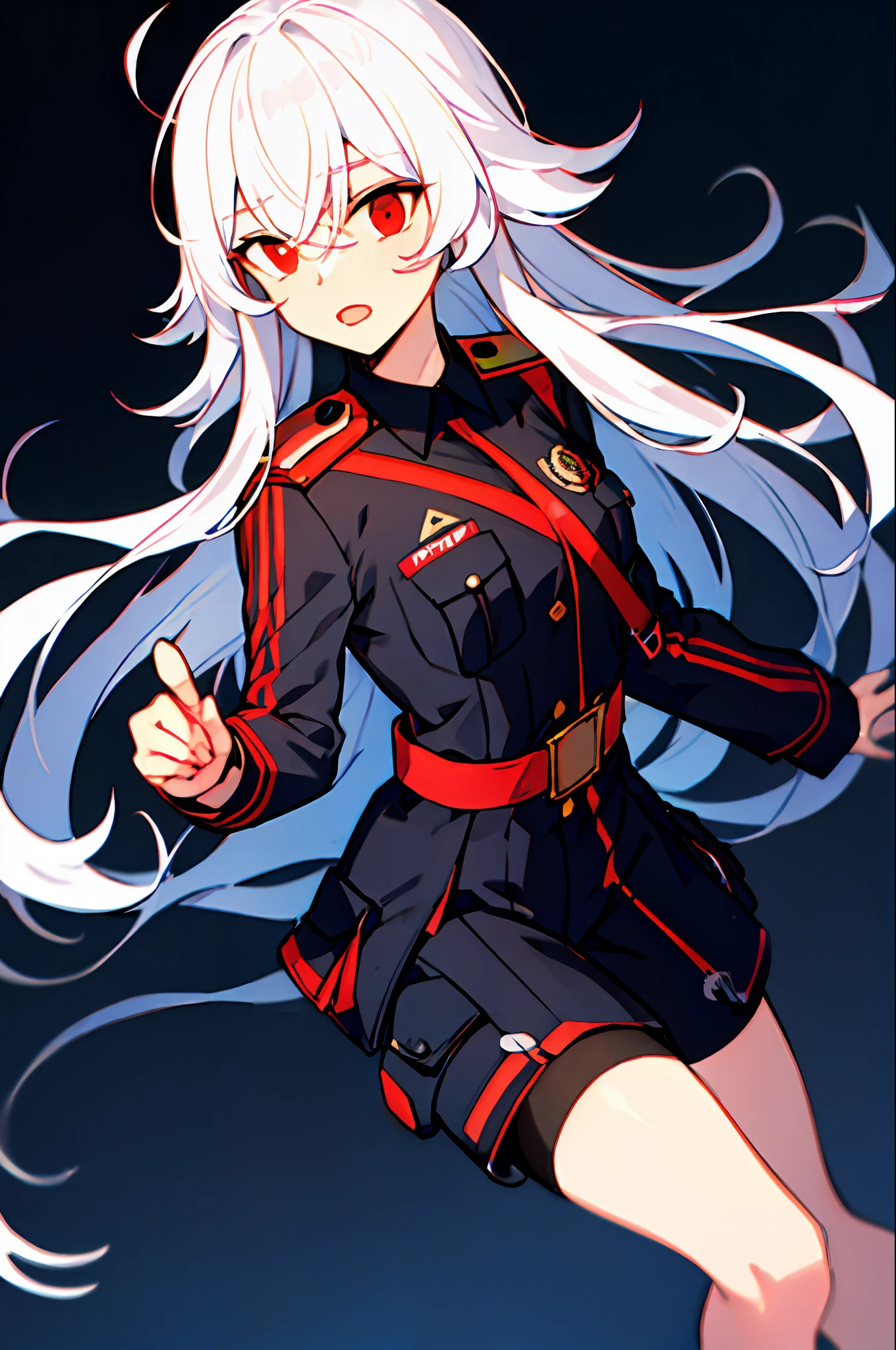 White hair, shy and uniformed red eyes