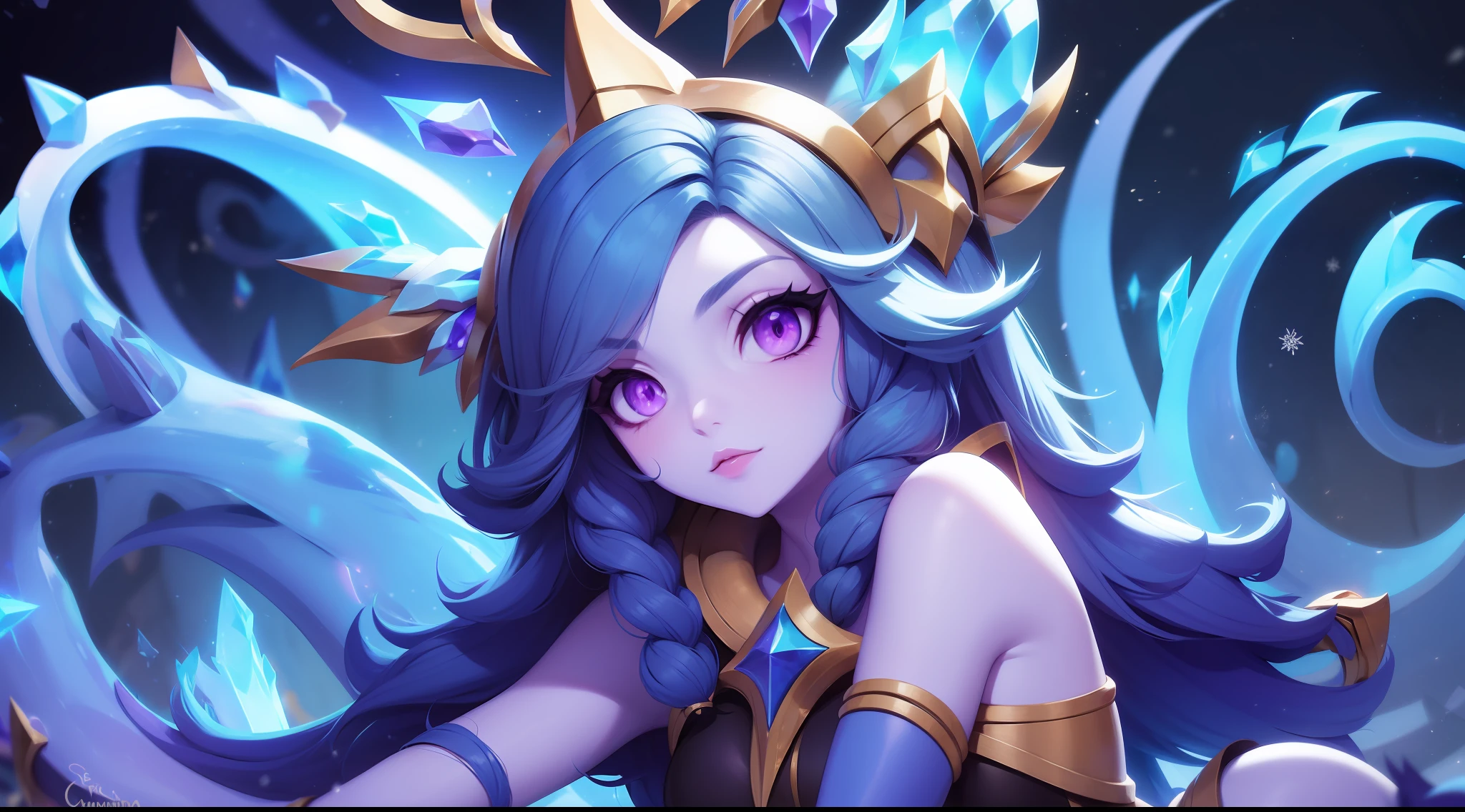 um close up de um personagem de desenho animado segurando um guarda-chuva, Escamas azuis. brincando na neve, uma princesa glaceon ice, de League of Legends, arte chibi, Rainha do gelo e da tempestade, Estilo League of Legends, Personagem de League of Legends, armadura de cristal de gelo, Estilo de arte de League of Legends, Feiticeira do Gelo, ICEY, este personagem tem criocinese