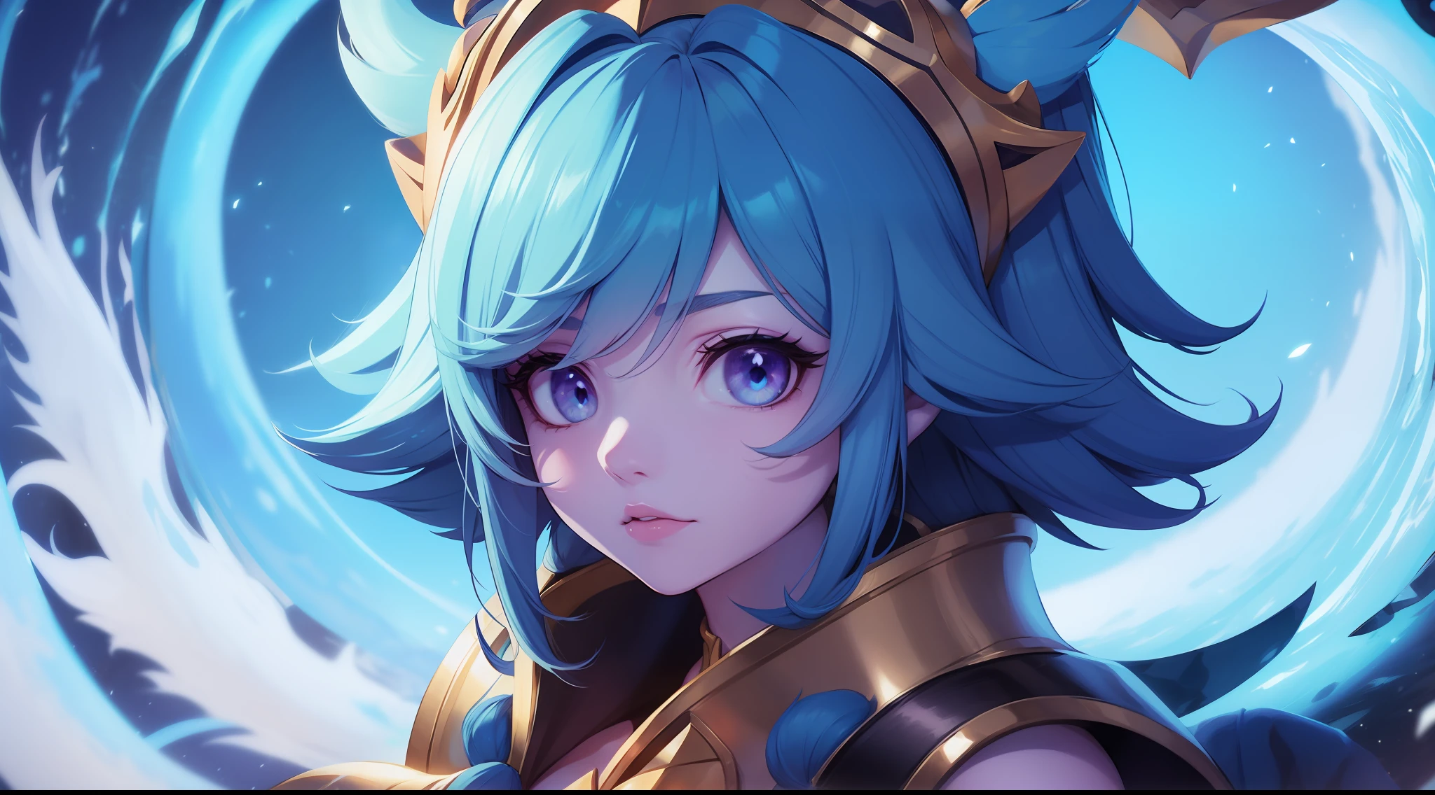 Menina anime com cabelo azul e um vestido colorido segurando uma espada de ouro, portrait knights of zodiac girl, artgerm colorido!!!, anime moe artstyle, Anime Art Wallpaper 8K, estilo anime 4K, Anime Art Wallpaper 4K, Anime Art Wallpaper 4K, por Kamagurka, menina bonita do cabelo azul, deusa anime, 2 d estilo anime.
