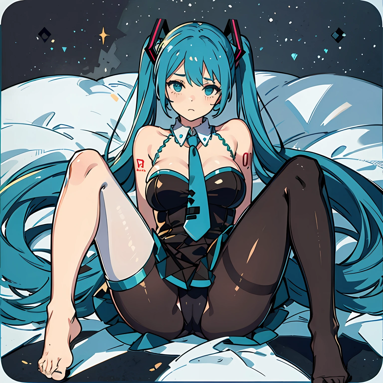 Big breasts Hatsune Miku,Pantyhose,Jirou legs,Close-up of feet,without wearing shoes