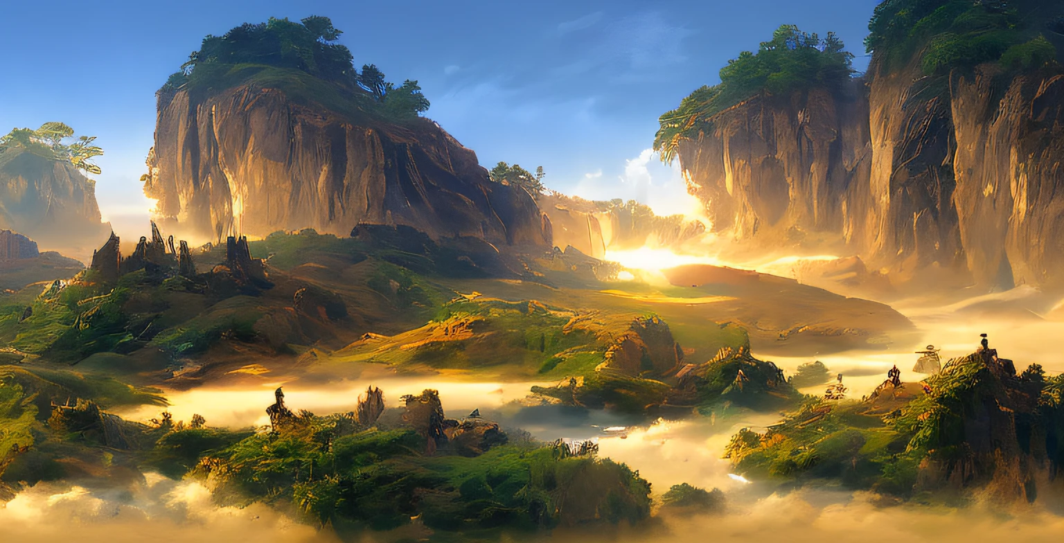 Best quality, masterpiece, ink, ink bissim, Wu Changshuo, Ren Bonian, Zheng Banqiao, Ba Da Shanren, mountain, waterfall, forest, village, sunset, picture frame