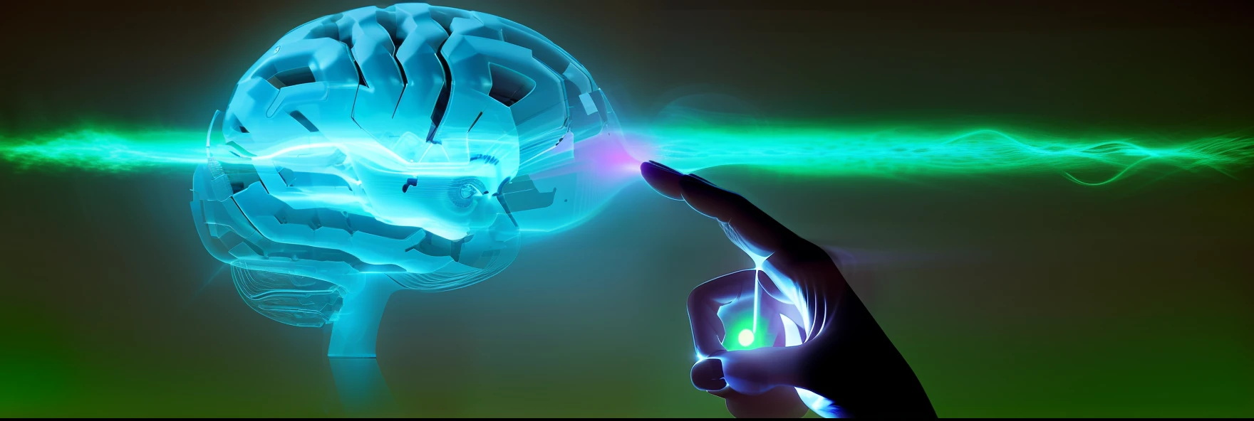 someone pointing to a brain with a wave of light coming out of it, brain interface, brain connected to computer, neuroscience, nootropic stimulant, electronic brain, grey matter and neurons, artistic depiction, artistic rendering, neural, they reach into his mind, taking mind altering drugs, enlightening, consciousness projection, strong artificial intelligence, the rise of consciousness