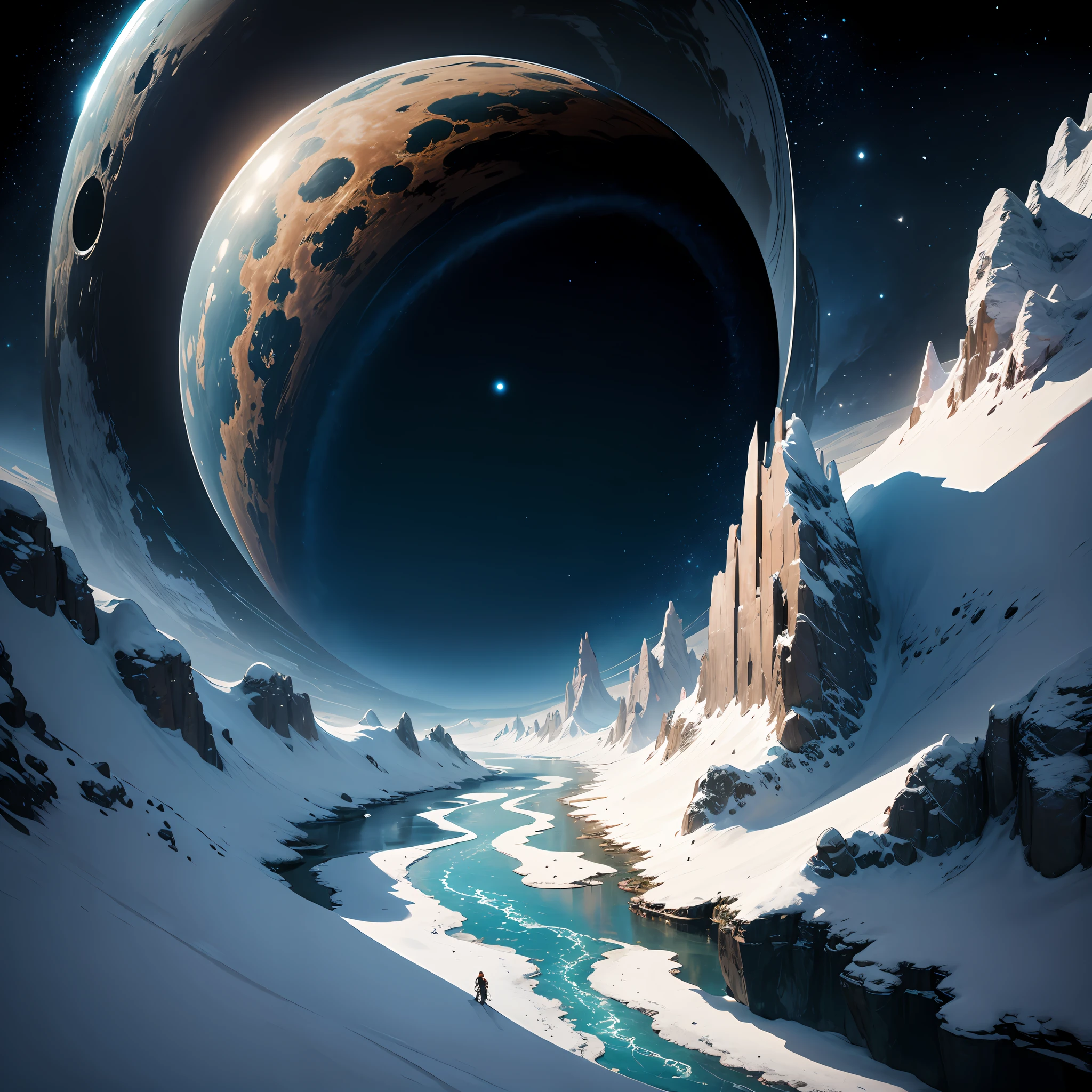 Interstellar, ice river, Astronaut, Spacecraft, black hole --auto