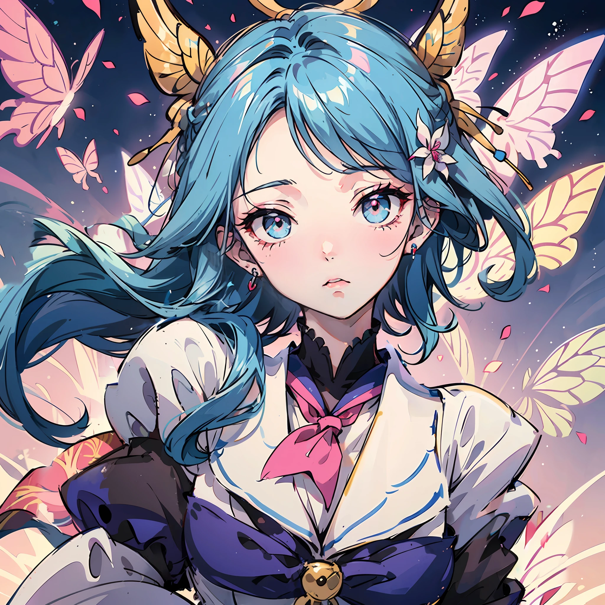 White sailor suit，pink scrunchie