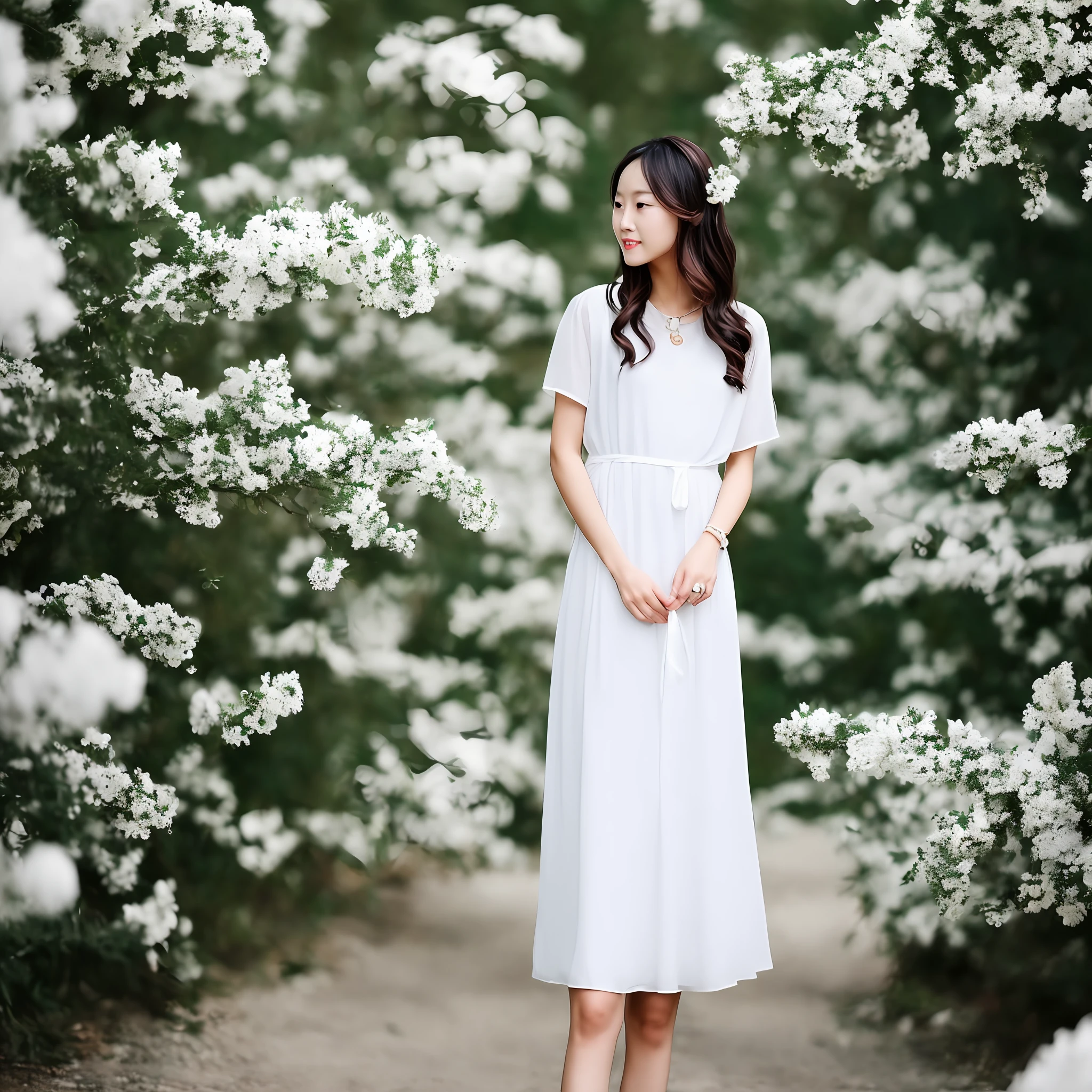 A beautiful woman dressed in white。 --auto