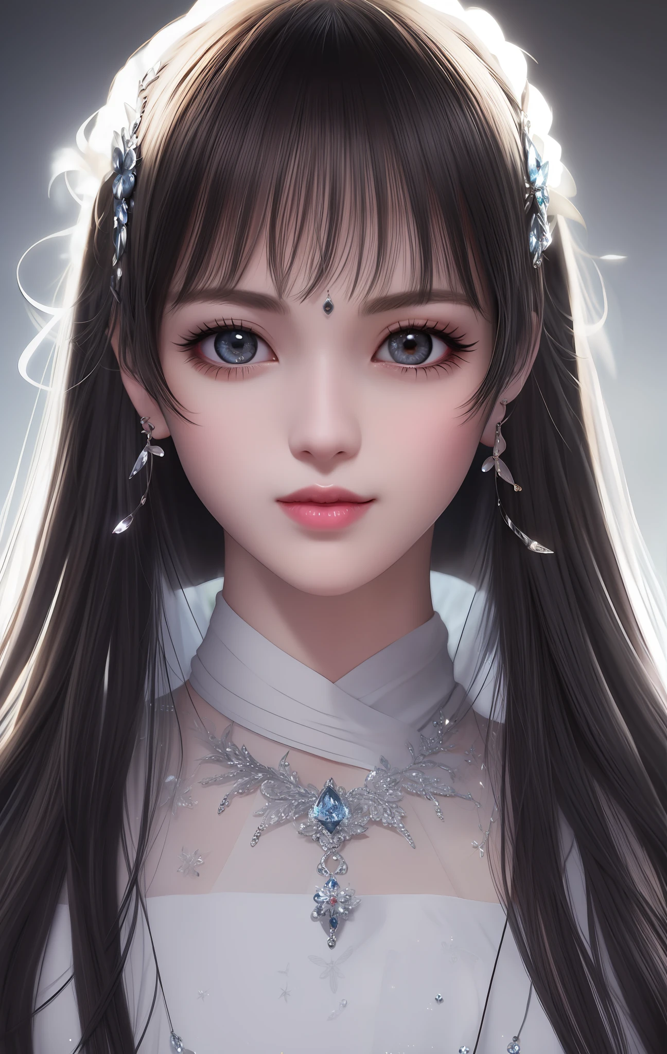 ulzzang -6500-v1.1, animesque、anime styled、ssmile、portraitures、Beautiful and moisturized silver-white eyes like crystal clear glass、Beautiful detailed woman, extremely detailed eye and face, Beautiful detailed eyes, huge filesize, ultra-detailliert, hight resolution, ighly detailed, top-quality, masterpiece, illustratio, ighly detailed, nffsw, unification, 8k wallpaper, splendid, finely detail, masterpiece, top-quality, Highly detailed ticker uniform 8K wallpaper, Light on the Face、电影灯光、Very cute 18Year old girl