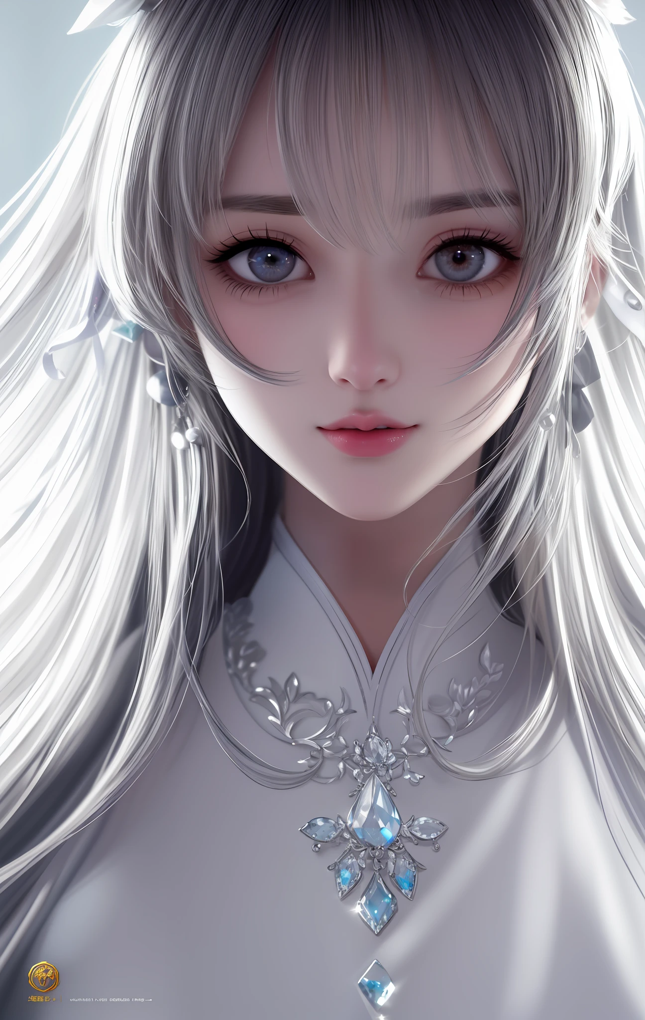 ulzzang -6500-v1.1, animesque、anime styled、ssmile、portraitures、Beautiful and moisturized silver-white eyes like crystal clear glass、Beautiful detailed woman, extremely detailed eye and face, Beautiful detailed eyes, huge filesize, ultra-detailliert, hight resolution, ighly detailed, top-quality, masterpiece, illustratio, ighly detailed, nffsw, unification, 8k wallpaper, splendid, finely detail, masterpiece, top-quality, Highly detailed ticker uniform 8K wallpaper, Light on the Face、电影灯光、Very cute 18Year old girl