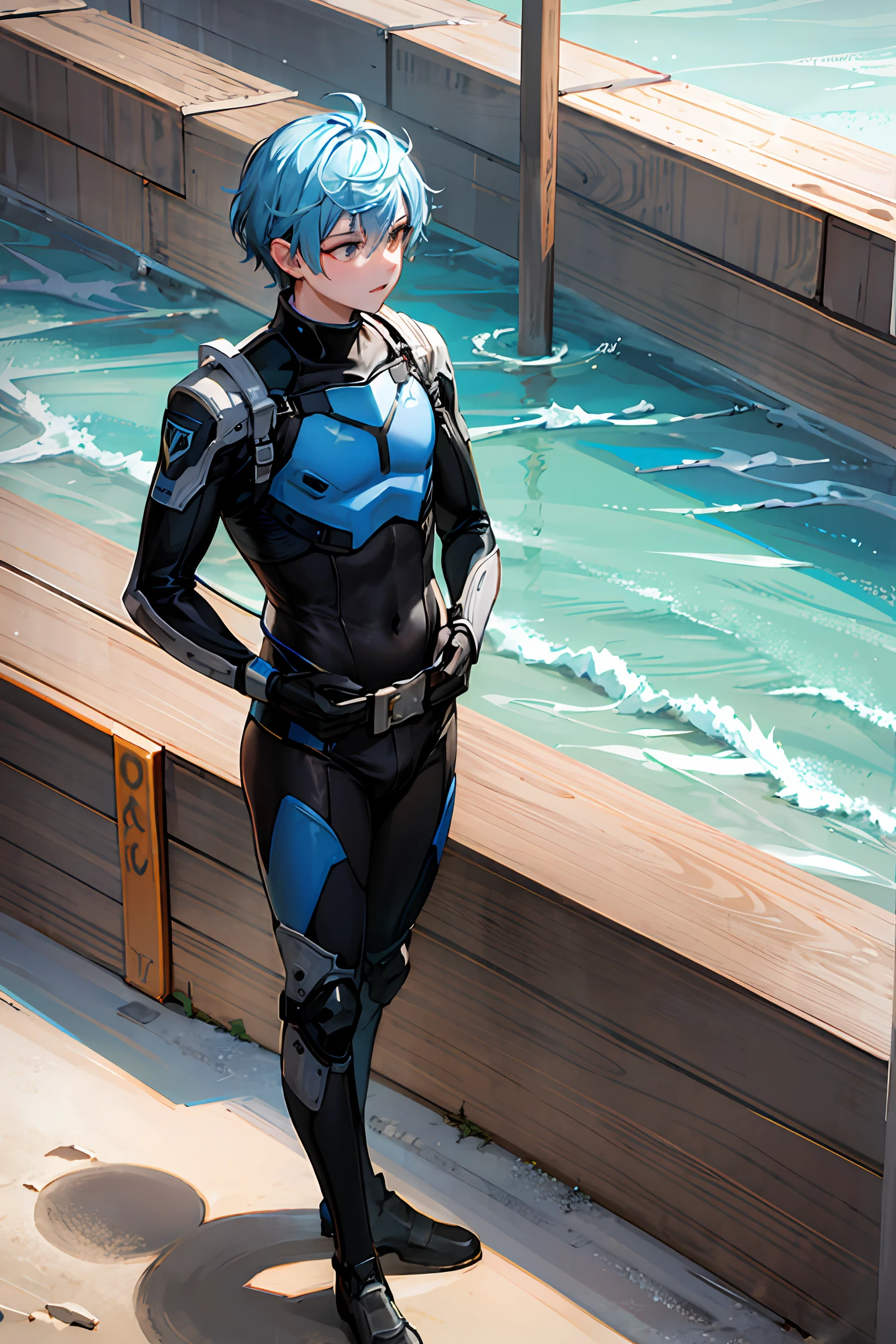 Raiden General wears a blue swimsuit
