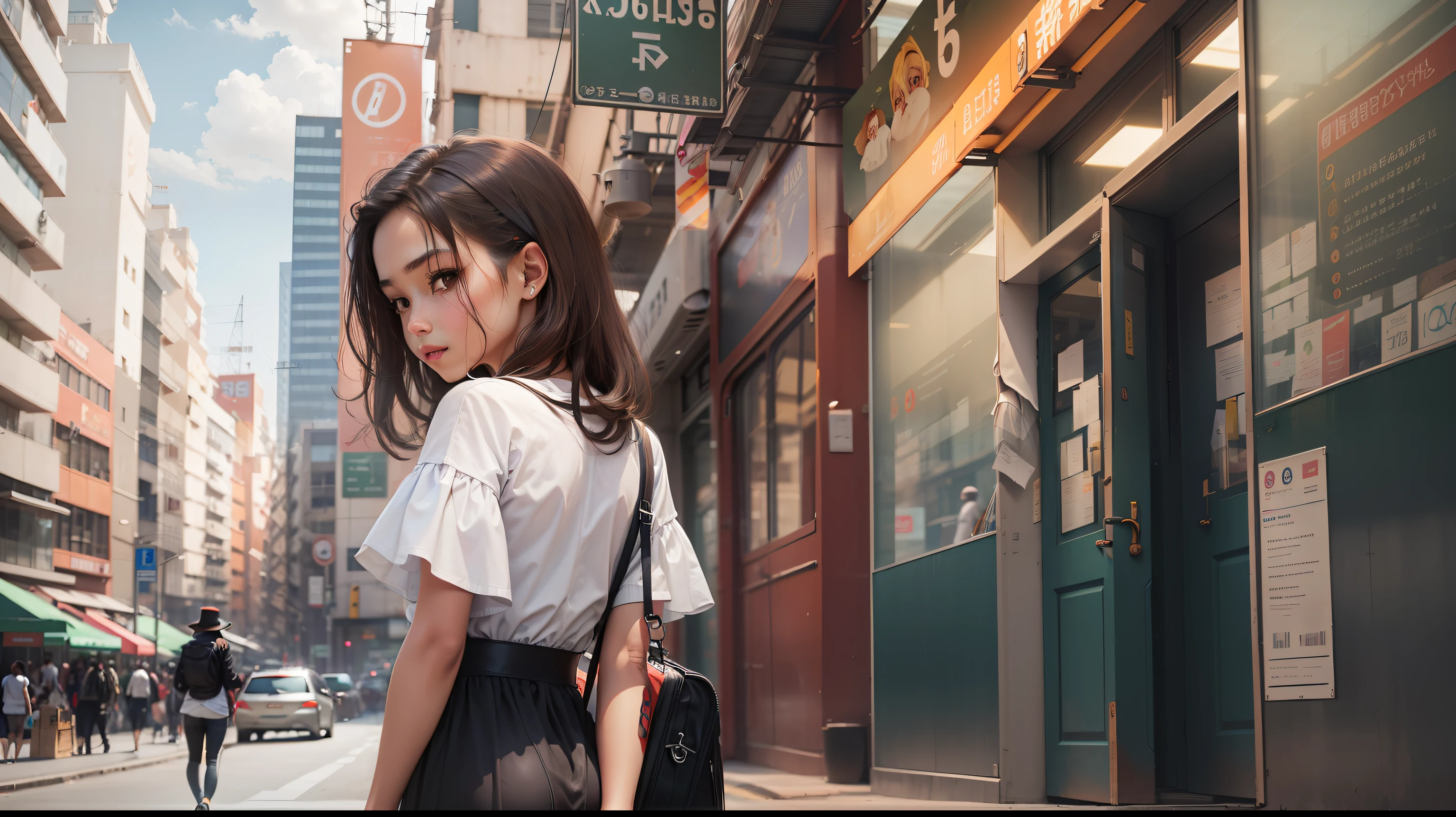 Kizi,With a hat on,Wear sportswear,Dragging luggage,In the middle of the station,The afternoon sun shines through the station on the girl's clothes --auto