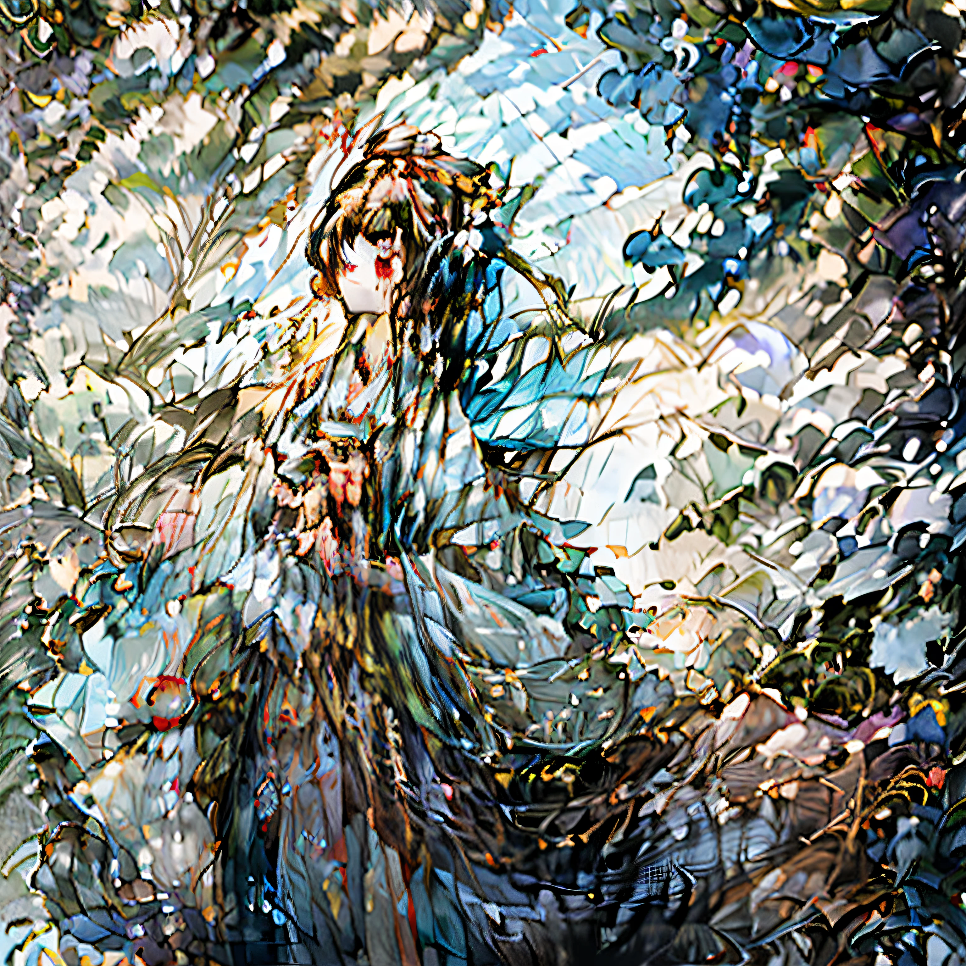 (dreariness:1.1+Aloneness:1.1+glomy:1.1)Cyan robe, holding a longsword, (Looking Up The Sky, Full of fairy:1.3), Flowing ink, Delicate and delicate, (The lens zooms out, Open environment:1.3),Sunlight shines through the clouds on the figures, It presents a fresh and detached atmosphere。 --auto