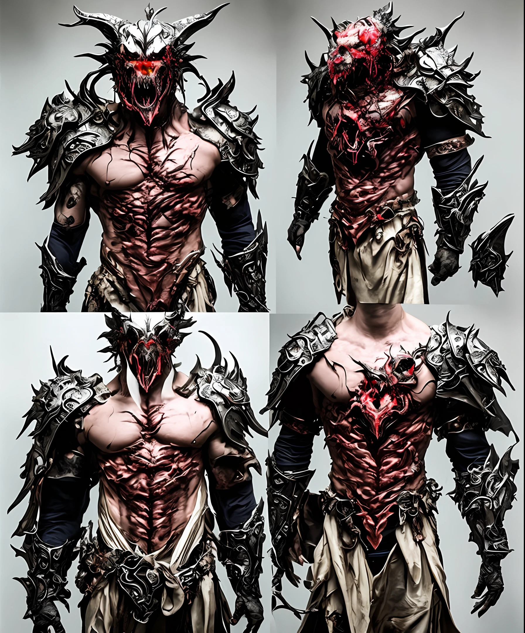 the good,Let me try to describe what the warrior in the story looks like after becoming a monster:
The once tall and mighty body is now twisted and deformed,Bulging muscles,Exposed bones。The originally fair skin has now turned dark red,Covered with scales and barbs。The skull becomes huge,The mouth is full of sharp fangs,Blue smoke comes out of the nostrils and mouth。
The eyes turned blood red,It emits a terrifying glow。Hands become claws,Extremely sharp。Two huge flesh wings grow on the back,It is covered with bone spurs。Other parts of the body also grow tentacles、suckers、Organs such as hooks and claws。
The silver-white heavy armor has been deformed and damaged,Hanging on twisted and deformed limbs。The lion motif on the family crest has also become distorted and terrifying。The once heroic warrior has now turned into a hideous-looking monster,It exudes a rancid and terrifying smell。
This ugly and terrifying form is completely controlled by evil,Lost will and reason。But deep in the remnants of consciousness,The spirit of the brave warrior is still struggling to resist,Longing to regain freedom...