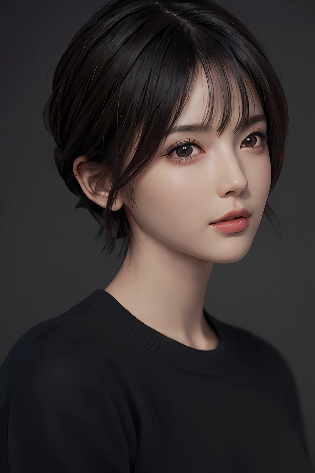 (masterpiece:1.3), (8k, photorealistic, RAW photo, best quality: 1.4), (1girl), beautiful face, (realistic face), (black hair, short hair:1.3), beautiful hairstyle, realistic eyes, beautiful detailed eyes, (realistic skin), beautiful skin, (sweater), absurdres, attractive, ultra high res, ultra realistic, highly detailed, golden ratio