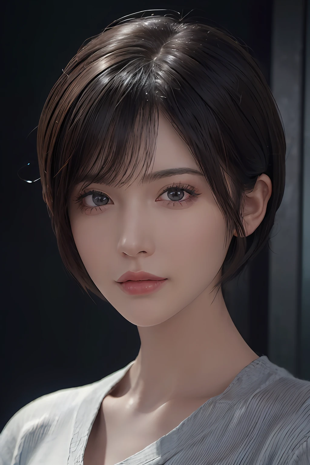 (masterpiece:1.3), (8k, photorealistic, RAW photo, best quality: 1.4), (1girl), beautiful face, (realistic face), (black hair, short hair:1.3), beautiful hairstyle, realistic eyes, beautiful detailed eyes, (realistic skin), beautiful skin, (sweater), absurdres, attractive, ultra high res, ultra realistic, highly detailed, golden ratio
