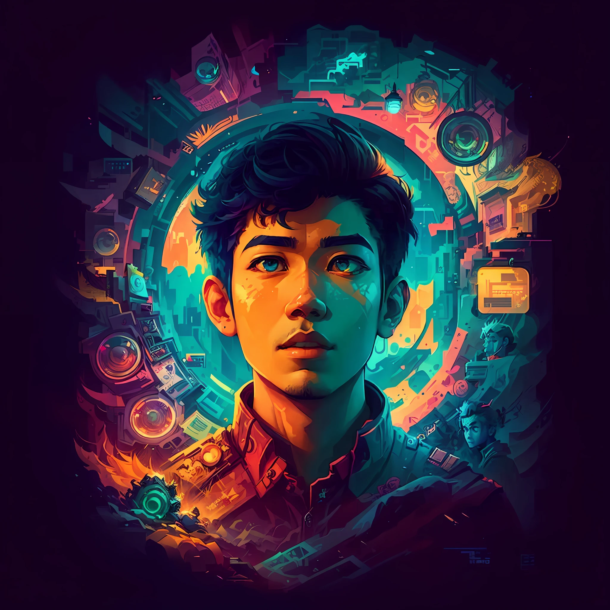 A poster of young people with unfamiliar faces and unfamiliar faces, inspired by Jeremy Chong, Colorful film art, inspired by Liam Wong, Vibrant fan art, cyril rolando and goro fujita, author：Android Jones, Beeple and Jeremiah Ketner, inspired by Ryan Yee, Inspired by Cyril Rolando, rob rey and kentaro miura style