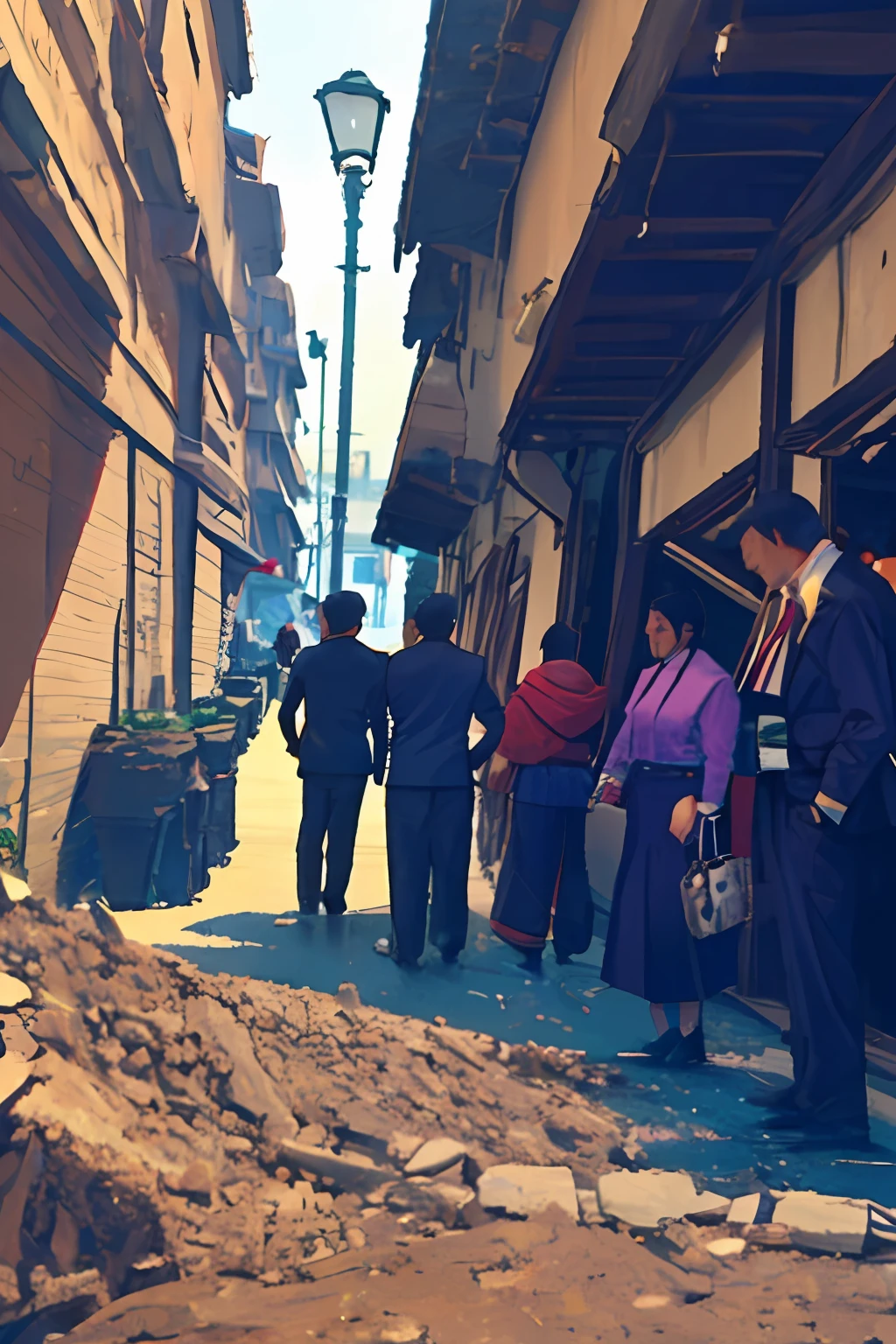 a group of people taking orders looking at the ground in clothes from biblical times